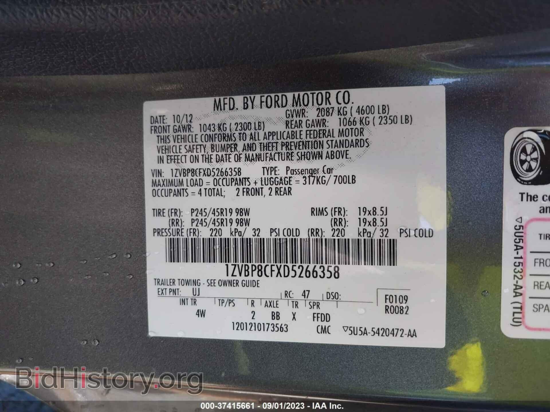 2013 FORD MUSTANG - VIN: 1ZVBP8CFXD5266358 - Photo 9
