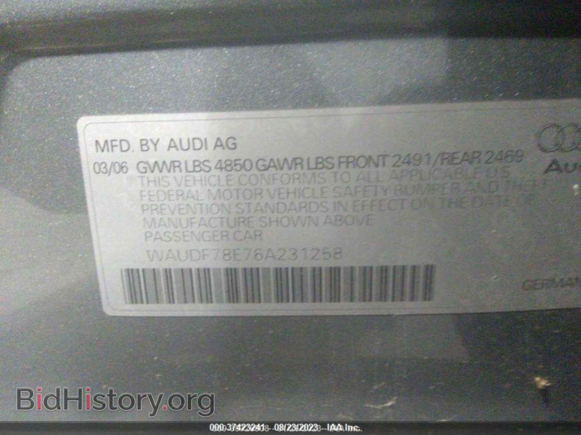 2006 AUDI A4 - VIN: WAUDF78E76A231258 - Фото 9