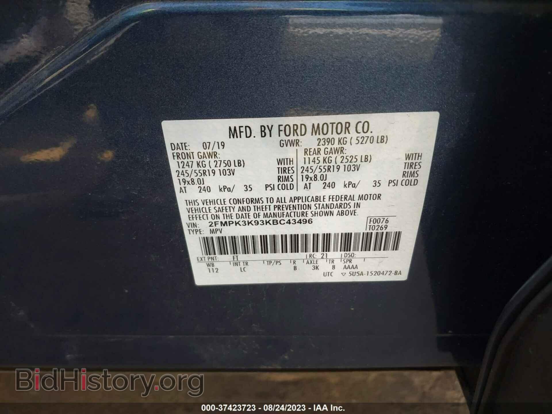 2019 FORD EDGE - VIN: 2FMPK3K93KBC43496 - Photo 9