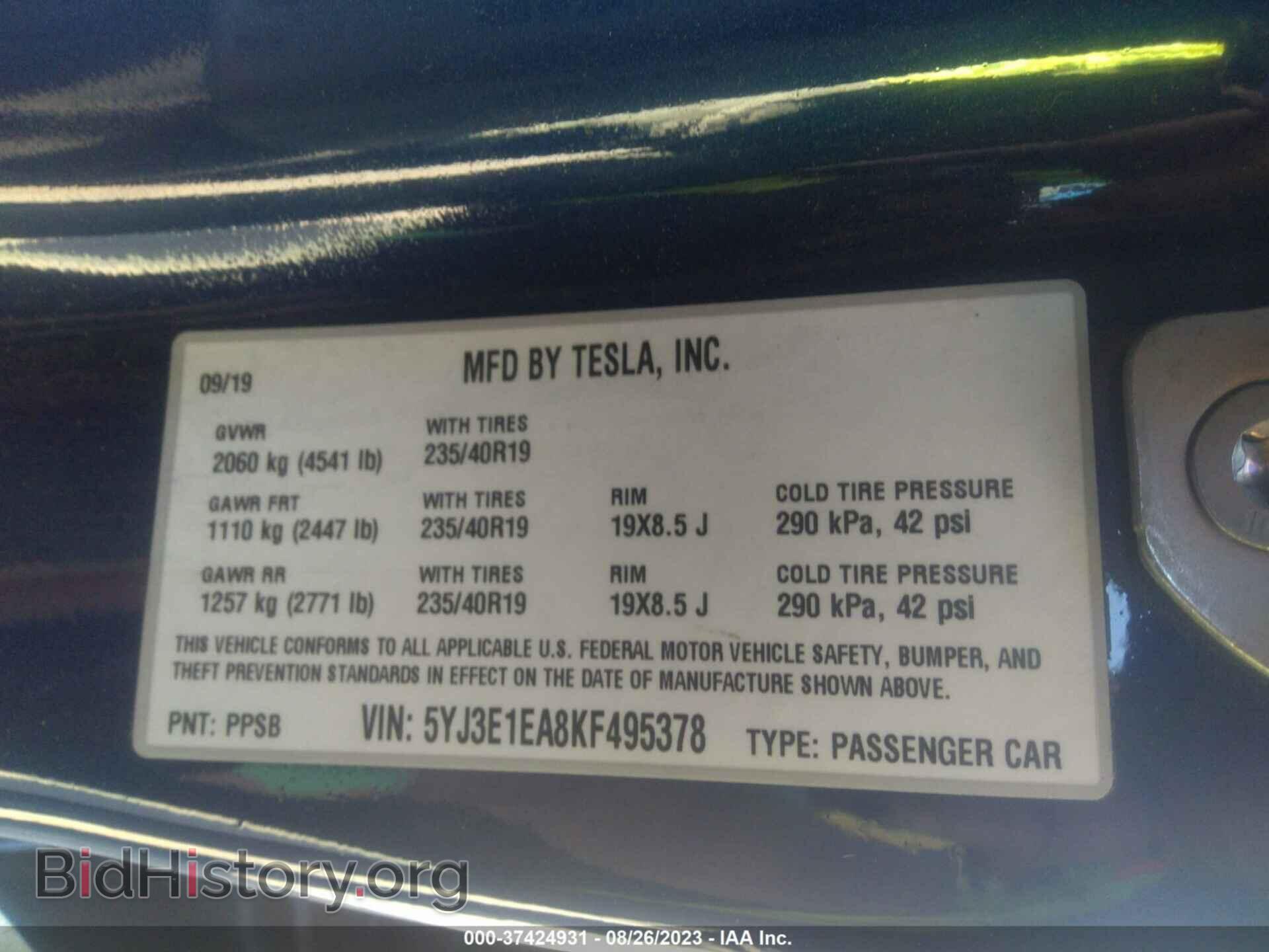 2019 TESLA MODEL 3 - VIN: 5YJ3E1EA8KF495378 - Фото 9