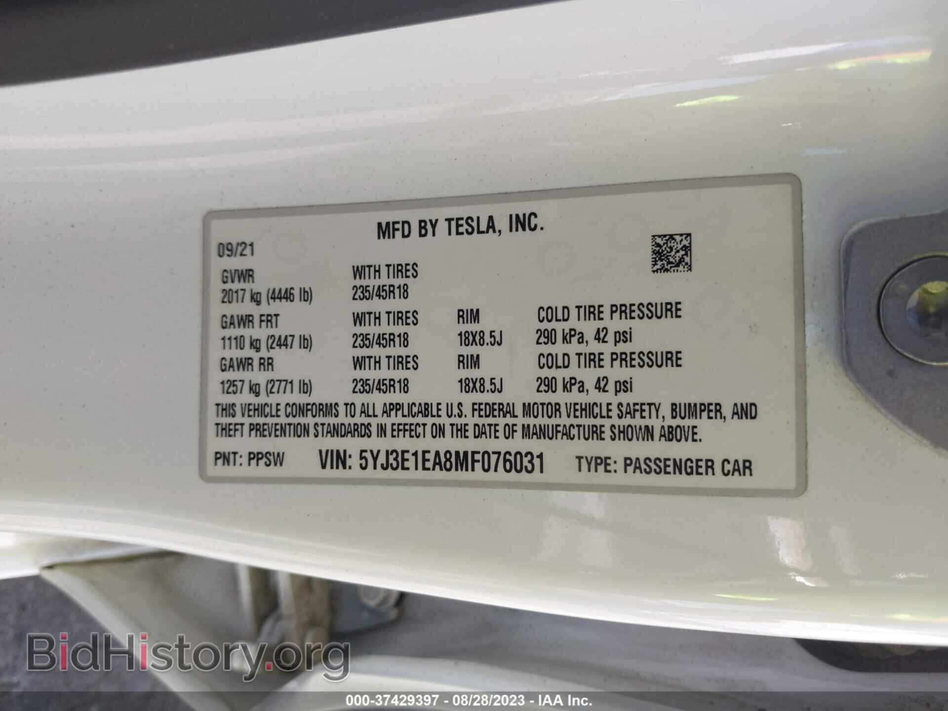 2021 TESLA MODEL 3 - VIN: 5YJ3E1EA8MF076031 - Photo 9