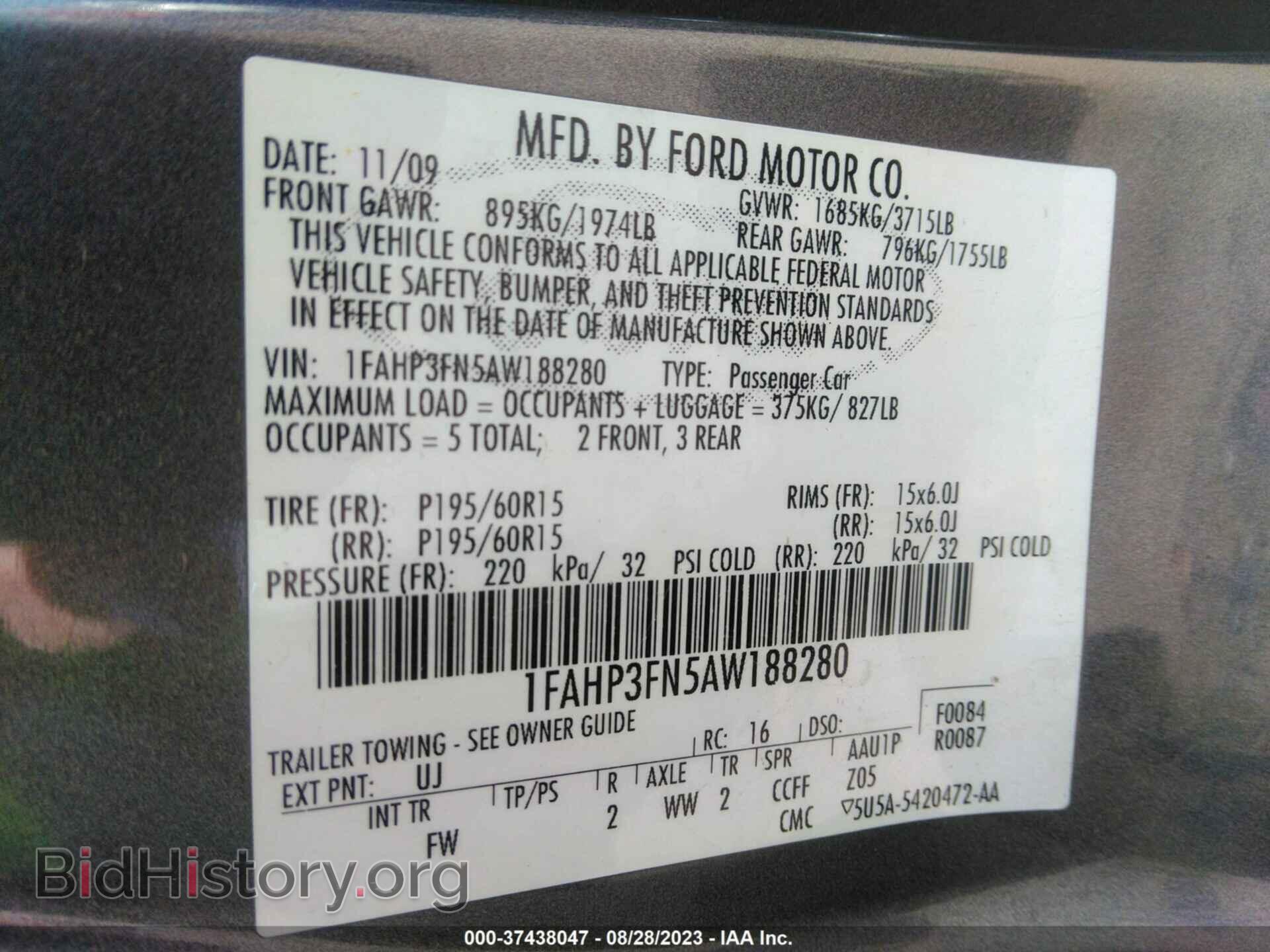 2010 FORD FOCUS - VIN: 1FAHP3FN5AW188280 - Фото 9
