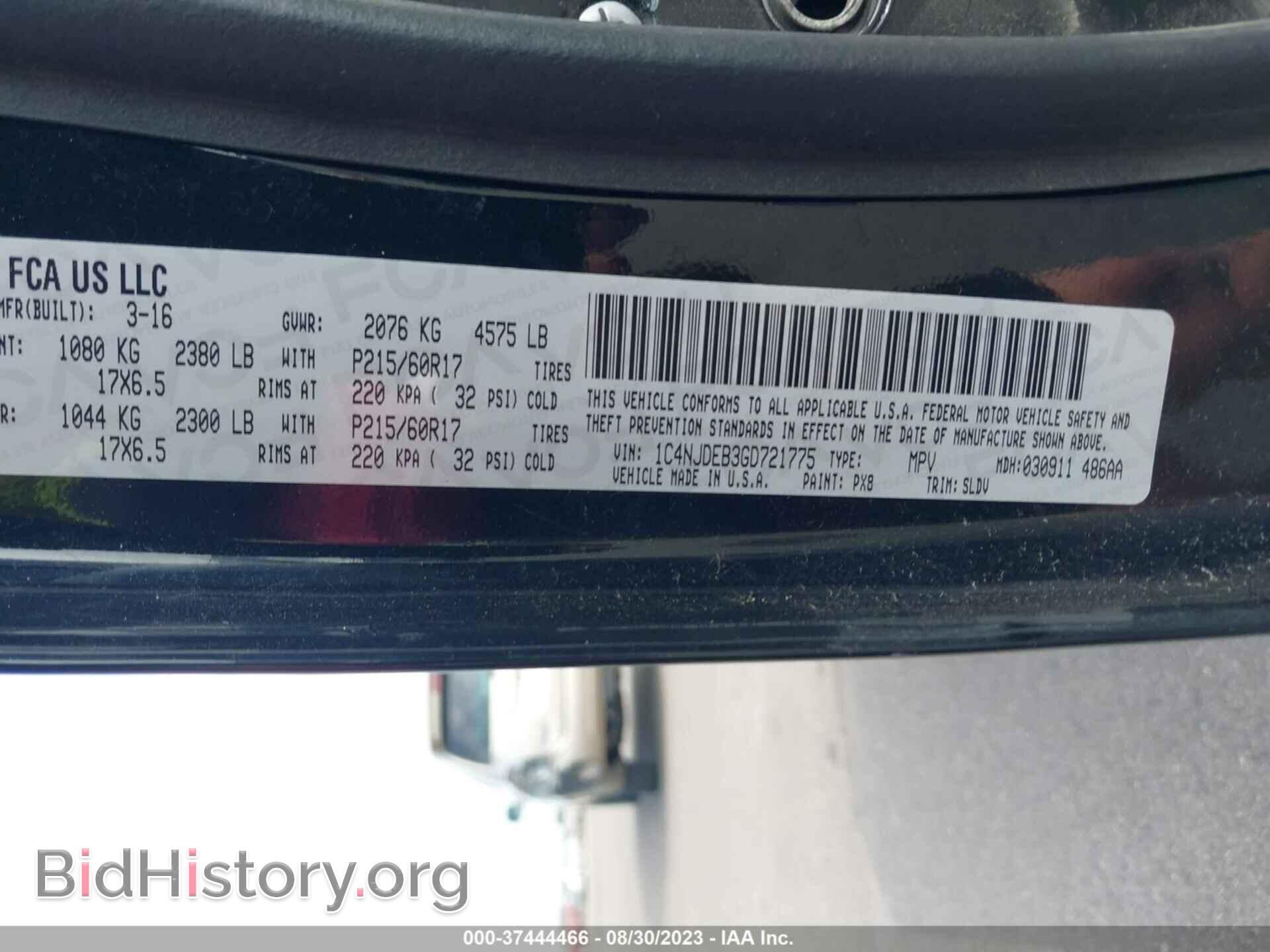 2016 JEEP COMPASS - VIN: 1C4NJDEB3GD721775 - Фото 9