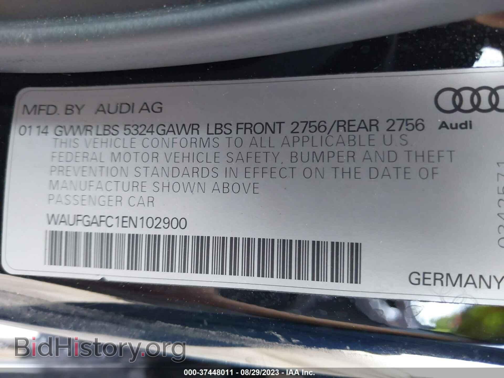 2014 AUDI A6 - VIN: WAUFGAFC1EN102900 - Фото 9