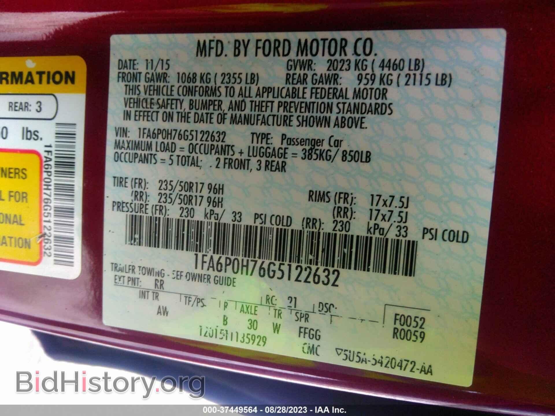 2016 FORD FUSION - VIN: 1FA6P0H76G5122632 - Фото 9