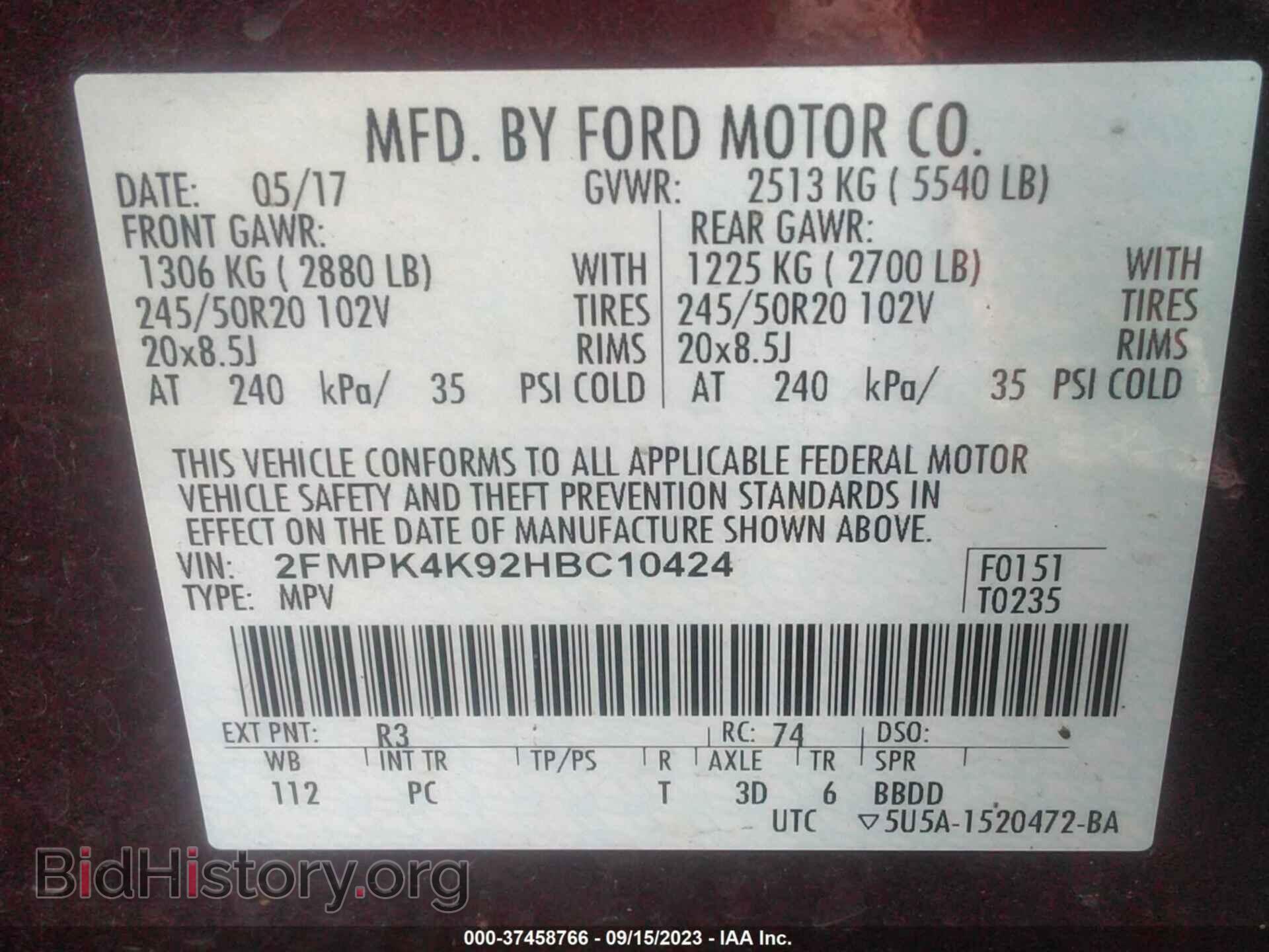 2017 FORD EDGE - VIN: 2FMPK4K92HBC10424 - Photo 9
