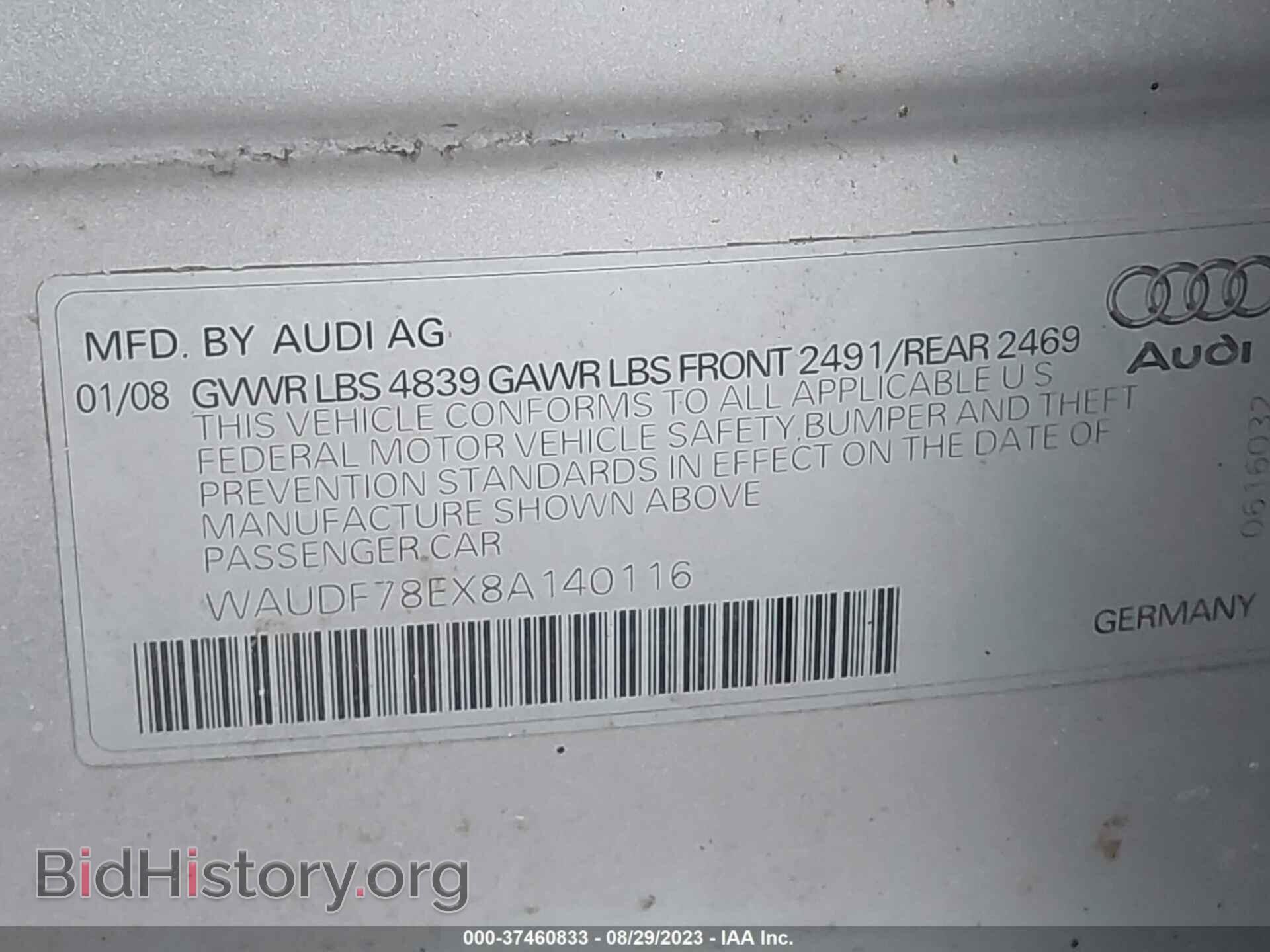 2008 AUDI A4 - VIN: WAUDF78EX8A140116 - Фото 9
