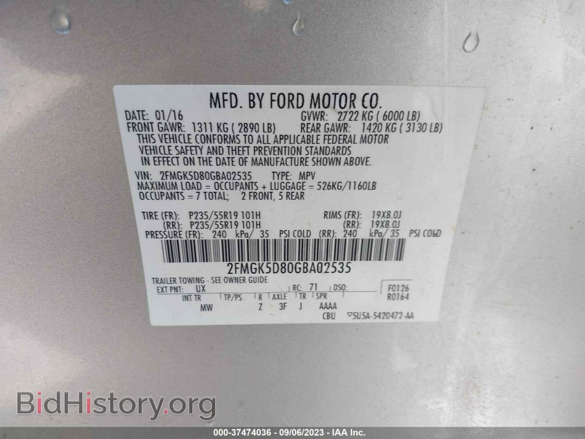 2016 FORD FLEX - VIN: 2FMGK5D80GBA02535 - Фото 9