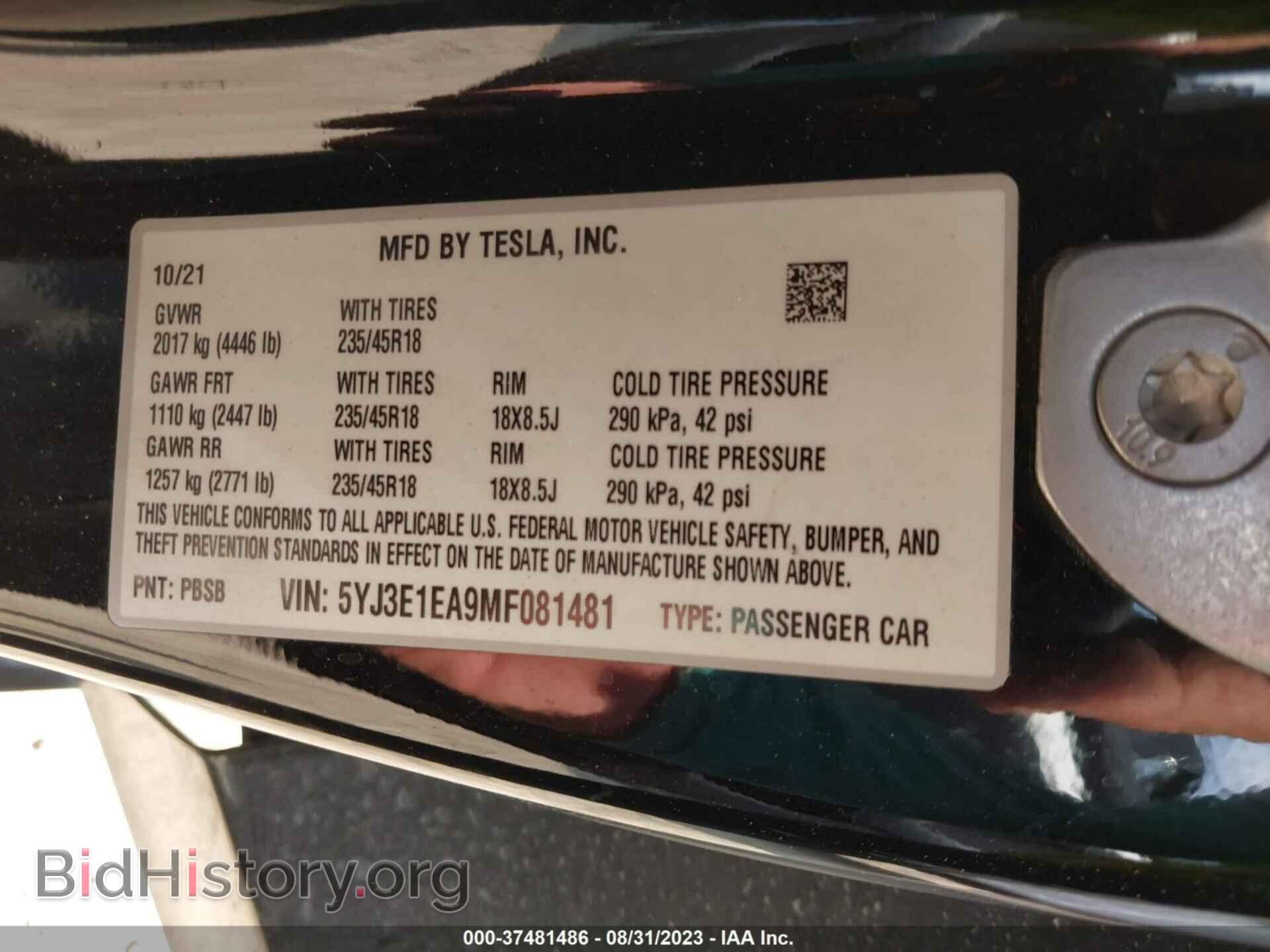 2021 TESLA MODEL 3 - VIN: 5YJ3E1EA9MF081481 - Фото 8