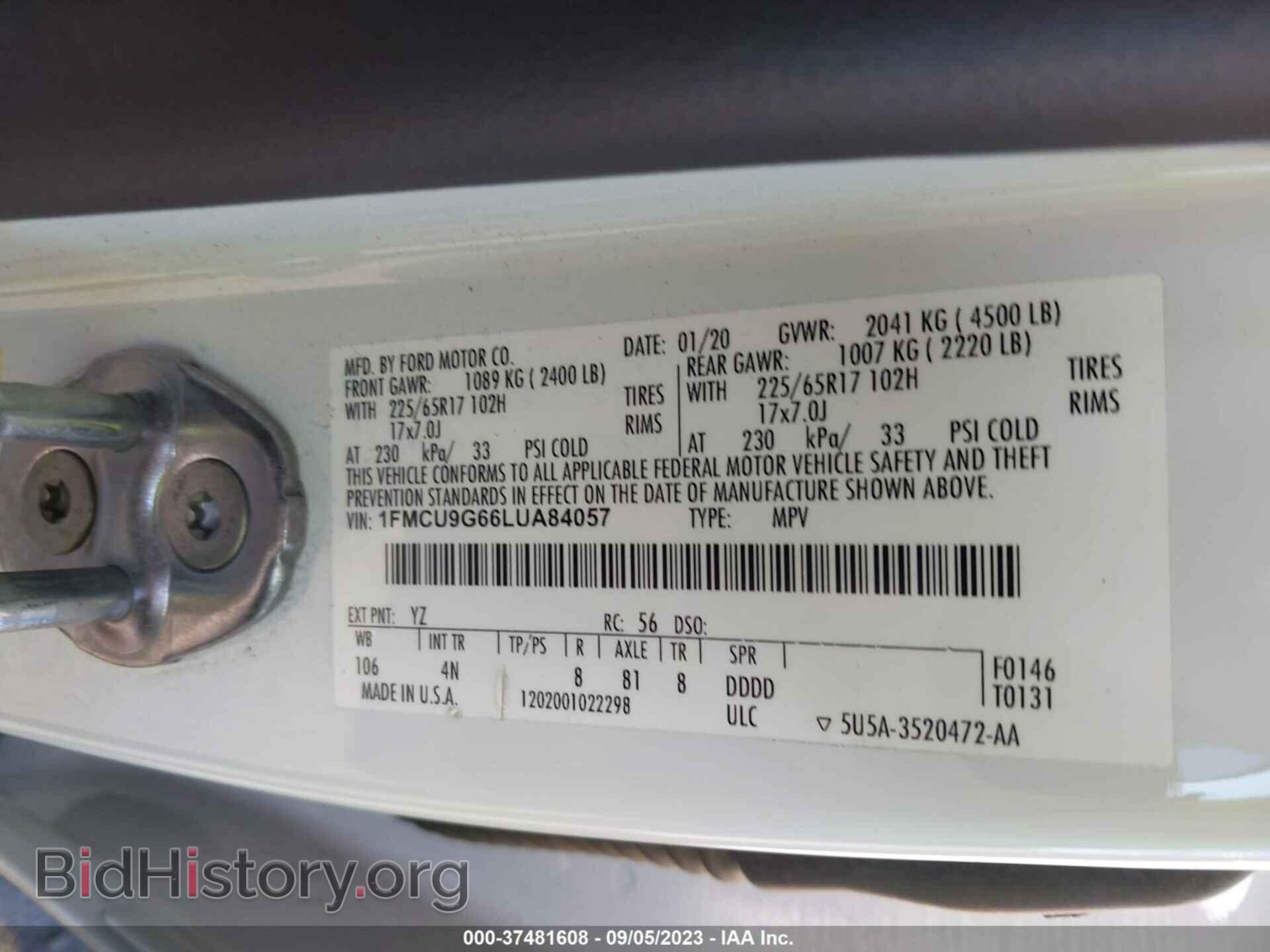 2020 FORD ESCAPE - VIN: 1FMCU9G66LUA84057 - Photo 9
