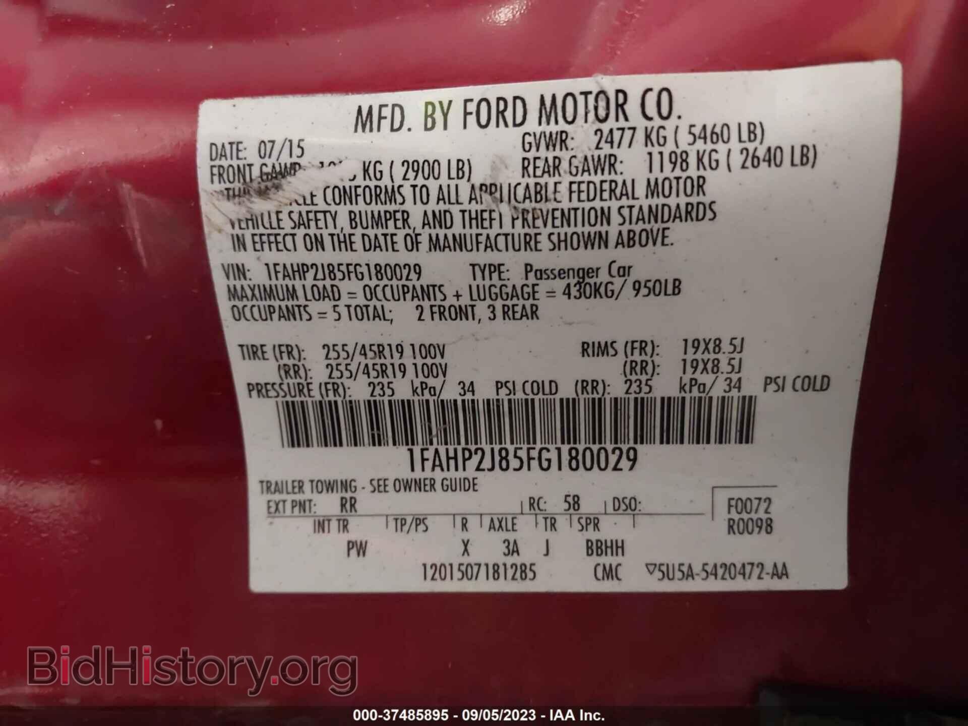 2015 FORD TAURUS - VIN: 1FAHP2J85FG180029 - Фото 9