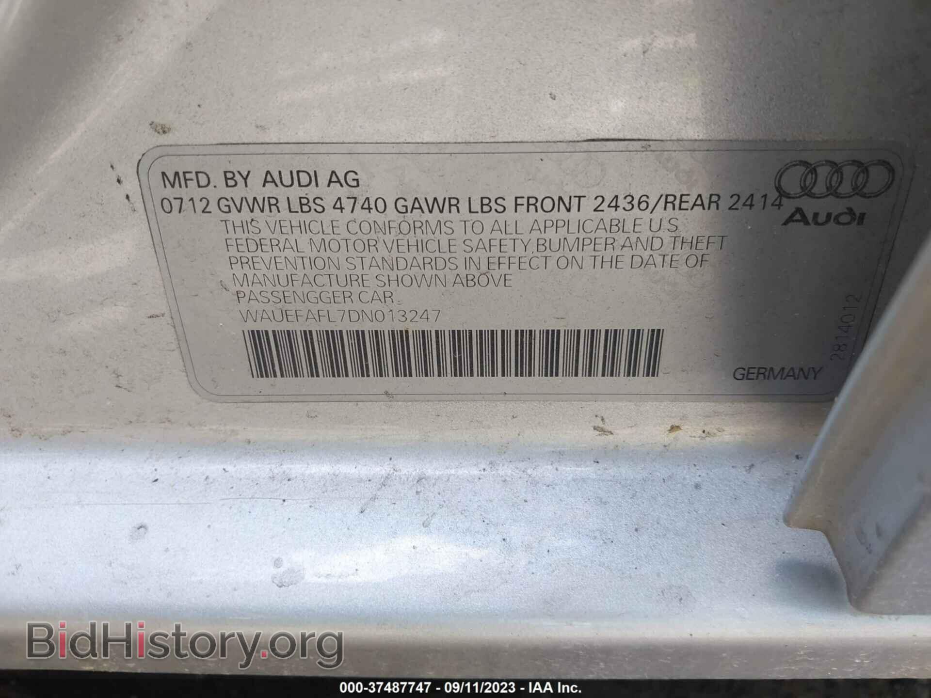 2013 AUDI A4 - VIN: WAUEFAFL7DN013247 - Фото 9