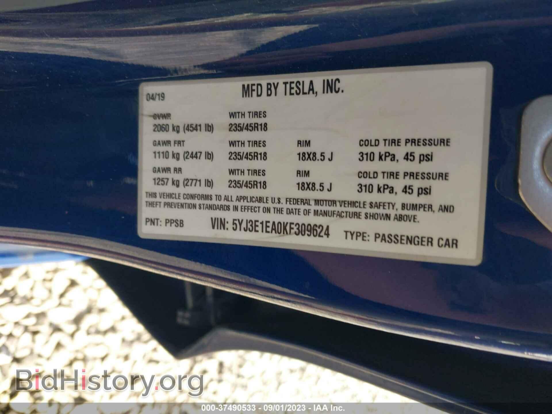 2019 TESLA MODEL 3 - VIN: 5YJ3E1EA0KF309624 - Photo 9
