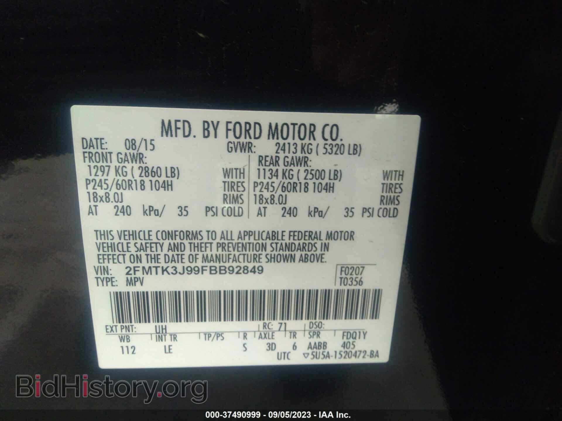 2015 FORD EDGE - VIN: 2FMTK3J99FBB92849 - Photo 9