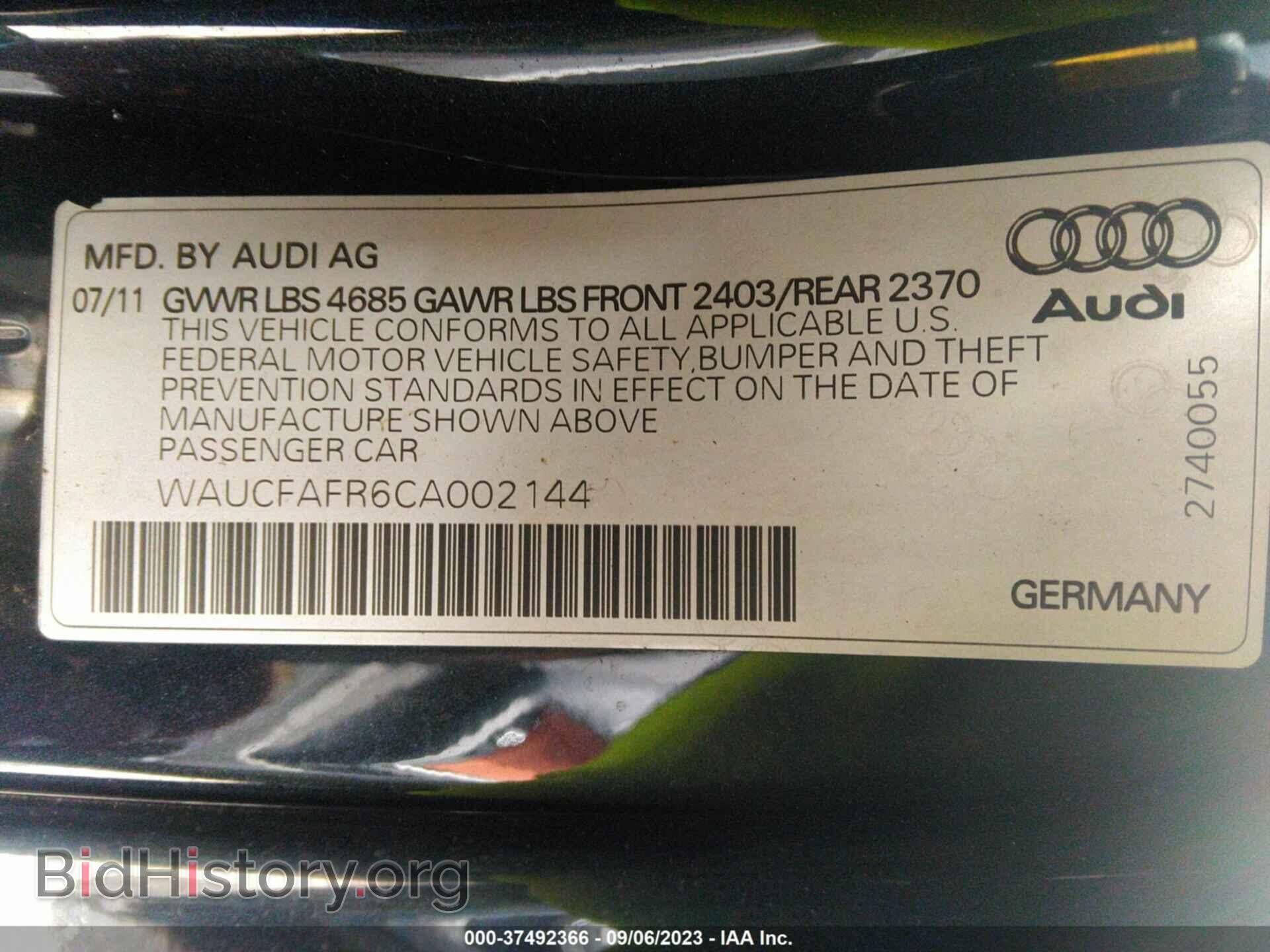 2012 AUDI A5 - VIN: WAUCFAFR6CA002144 - Фото 9