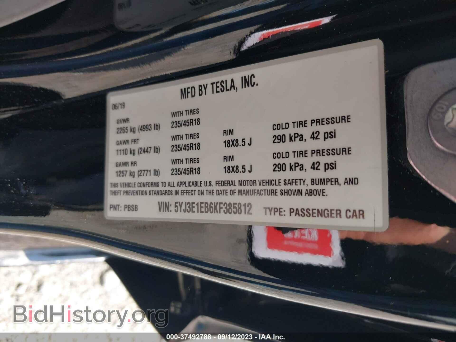 2019 TESLA MODEL 3 - VIN: 5YJ3E1EB6KF385812 - Фото 9