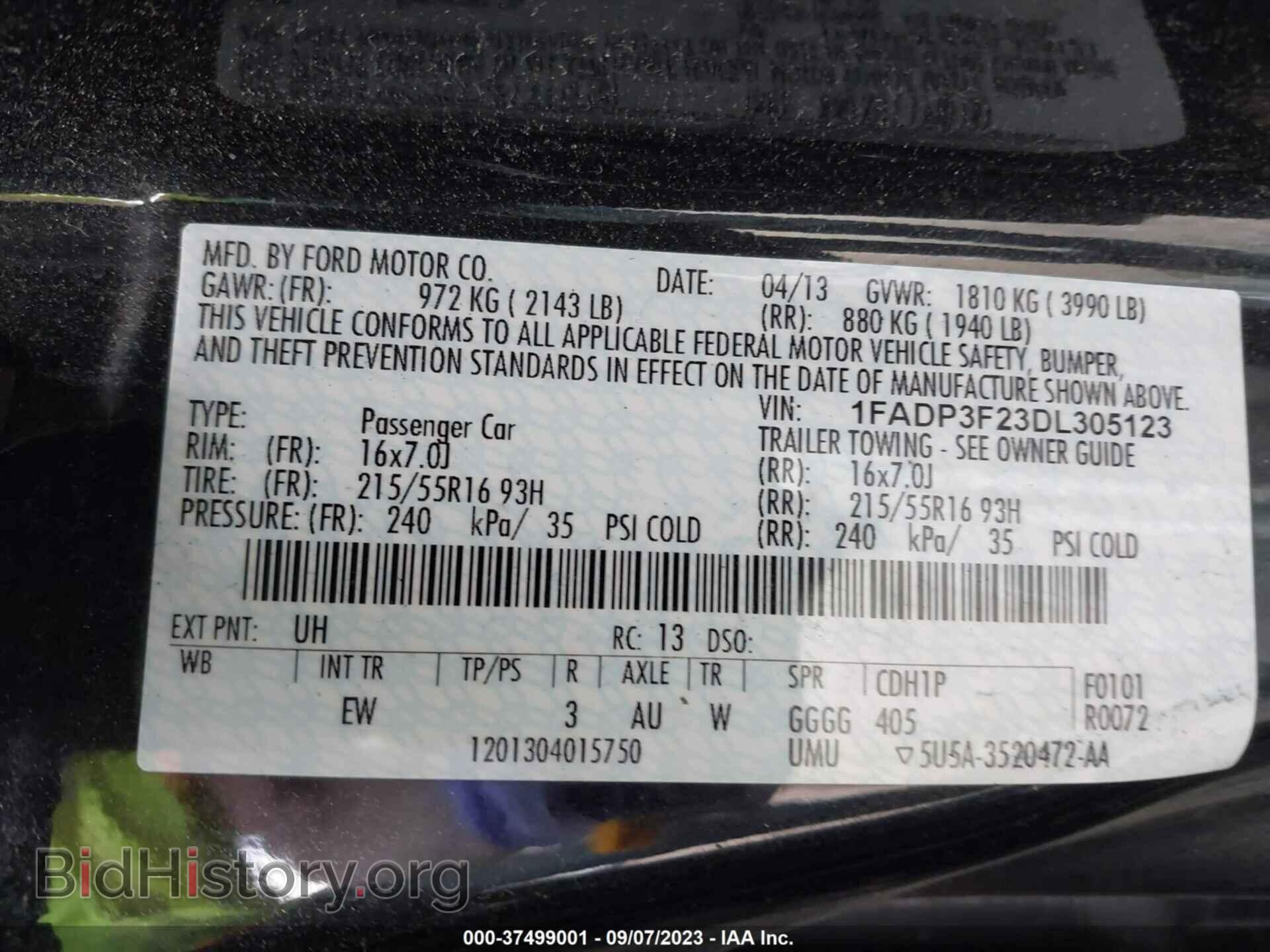 2013 FORD FOCUS - VIN: 1FADP3F23DL305123 - Фото 9