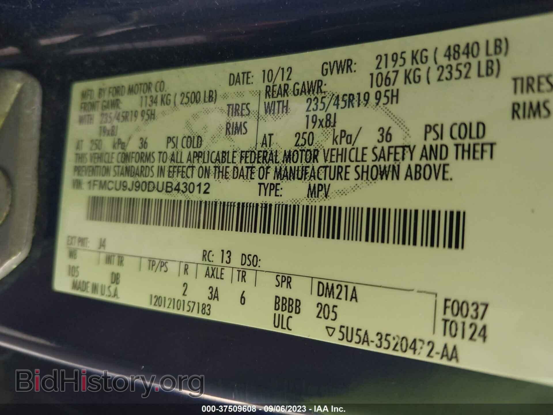 2013 FORD ESCAPE - VIN: 1FMCU9J90DUB43012 - Фото 9
