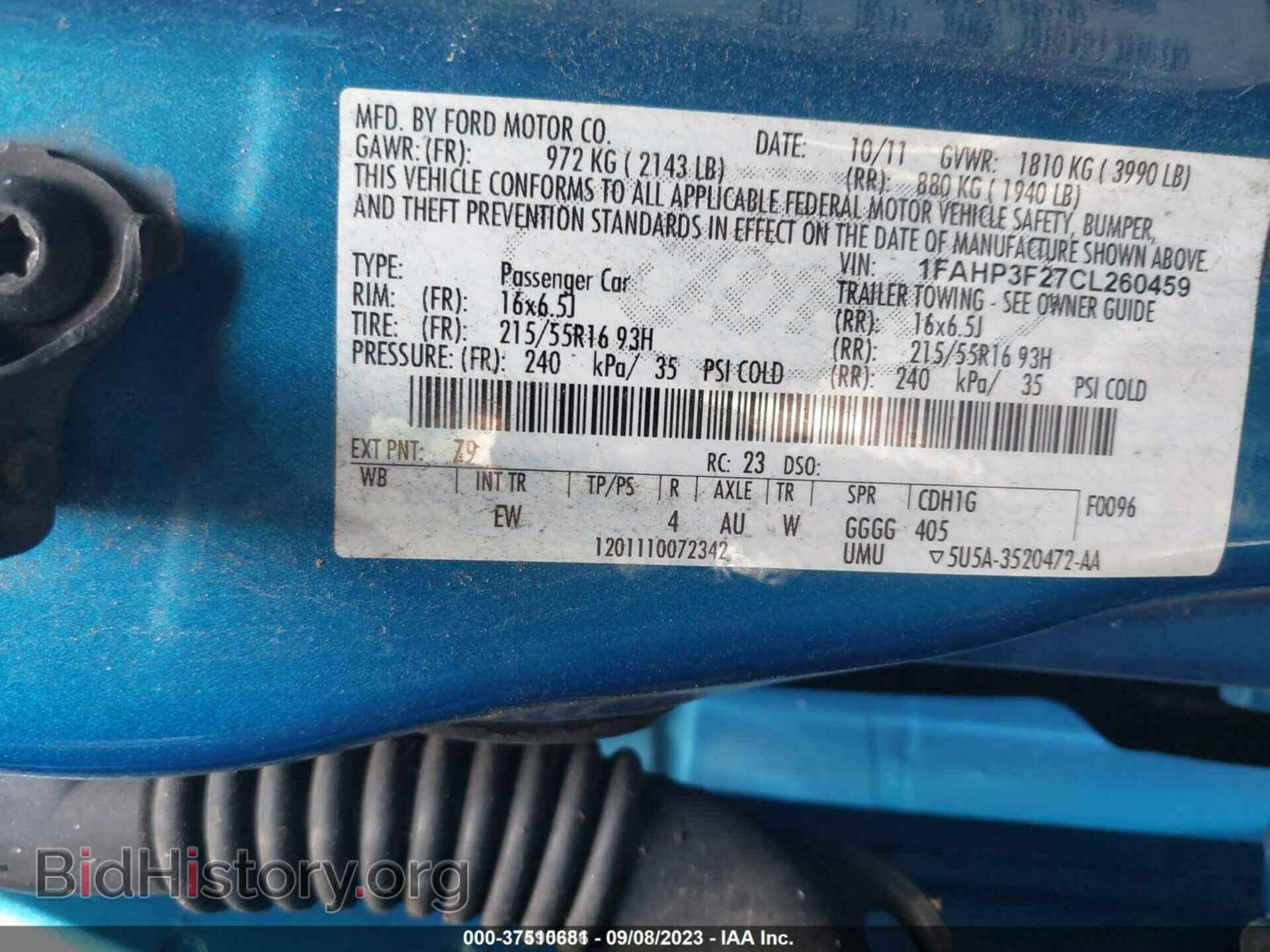 2012 FORD FOCUS - VIN: 1FAHP3F27CL260459 - Фото 8