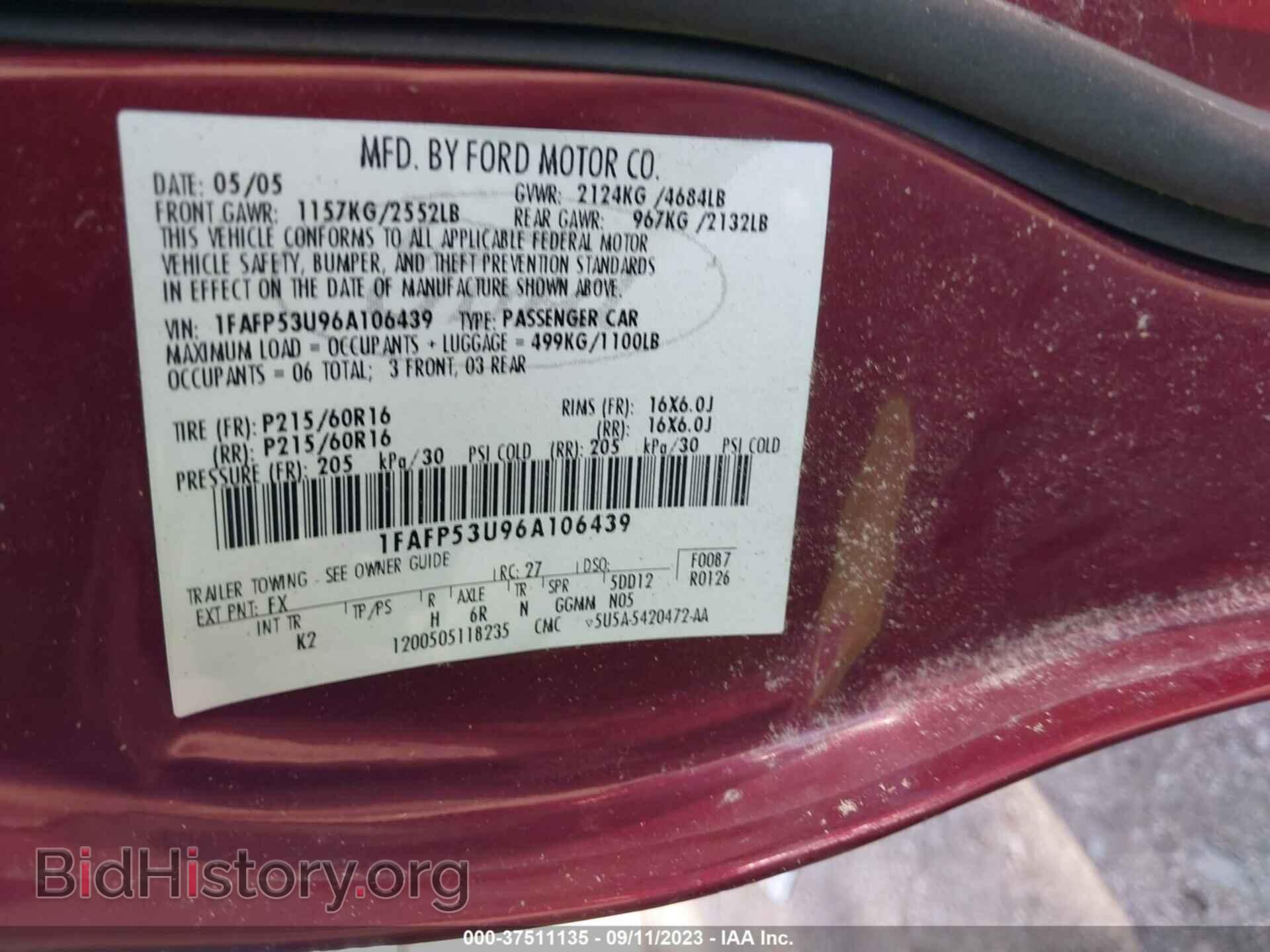 2006 FORD TAURUS - VIN: 1FAFP53U96A106439 - Фото 9