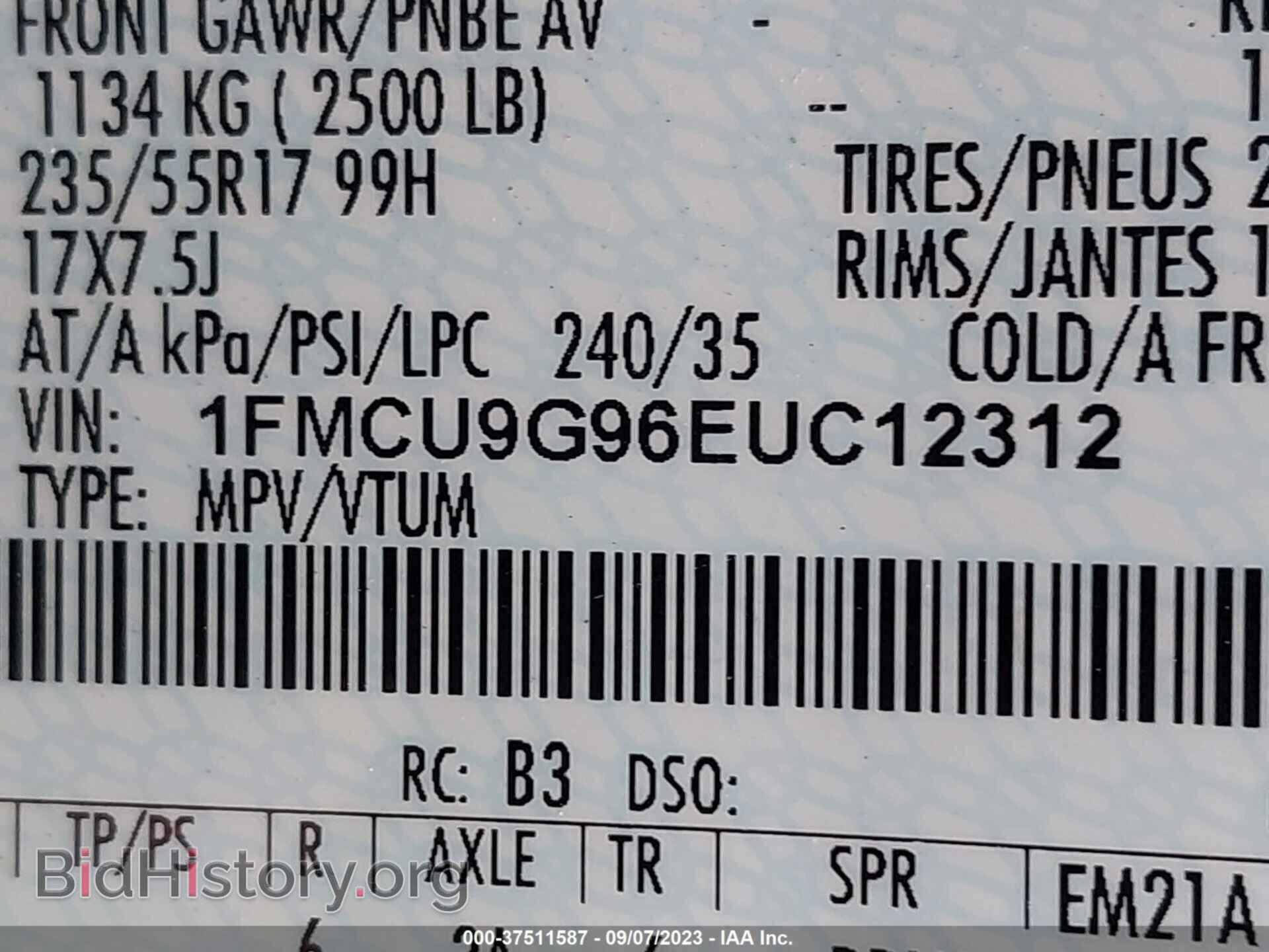2014 FORD ESCAPE - VIN: 1FMCU9G96EUC12312 - Photo 9