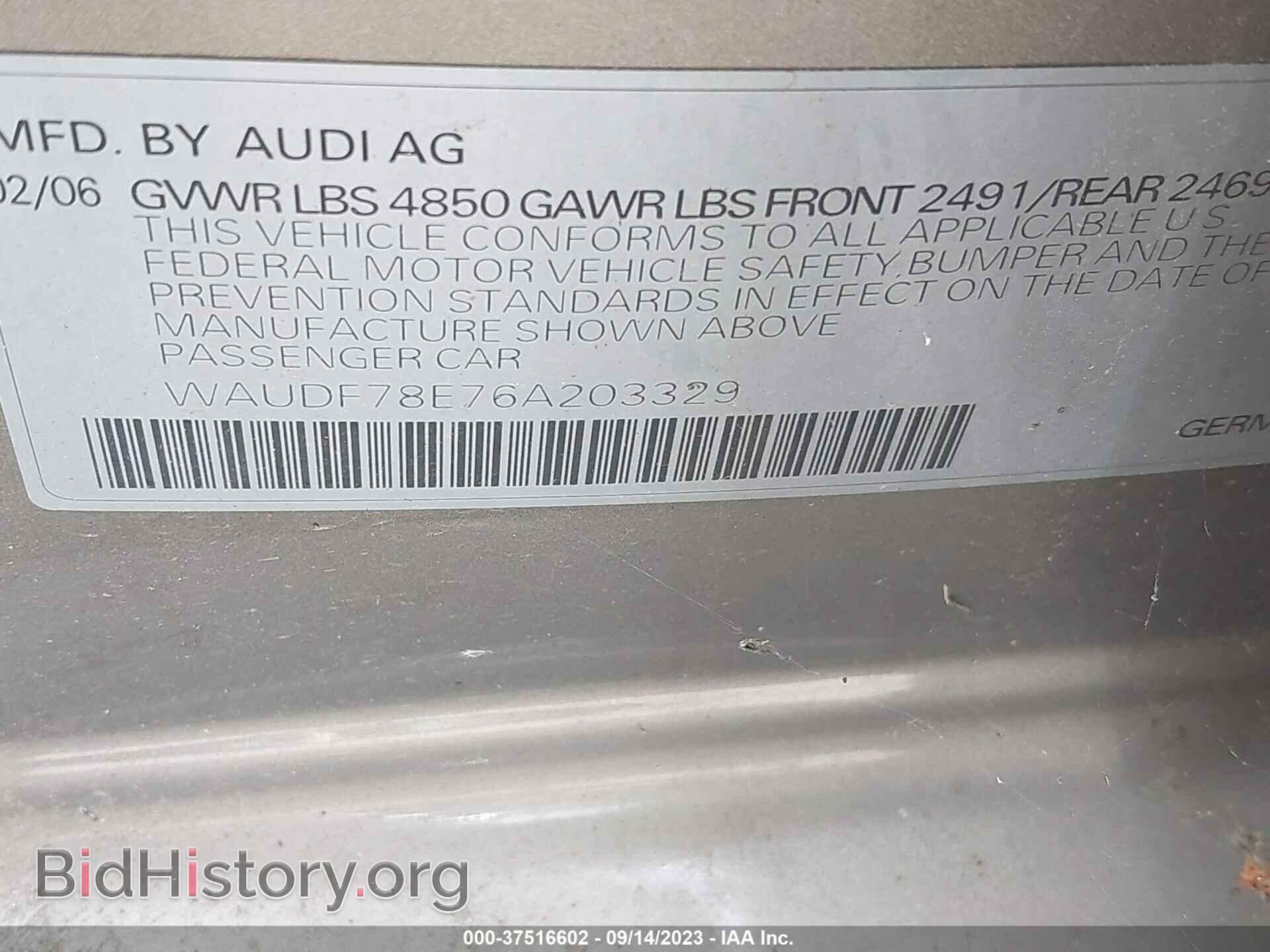 2006 AUDI A4 - VIN: WAUDF78E76A203329 - Фото 9