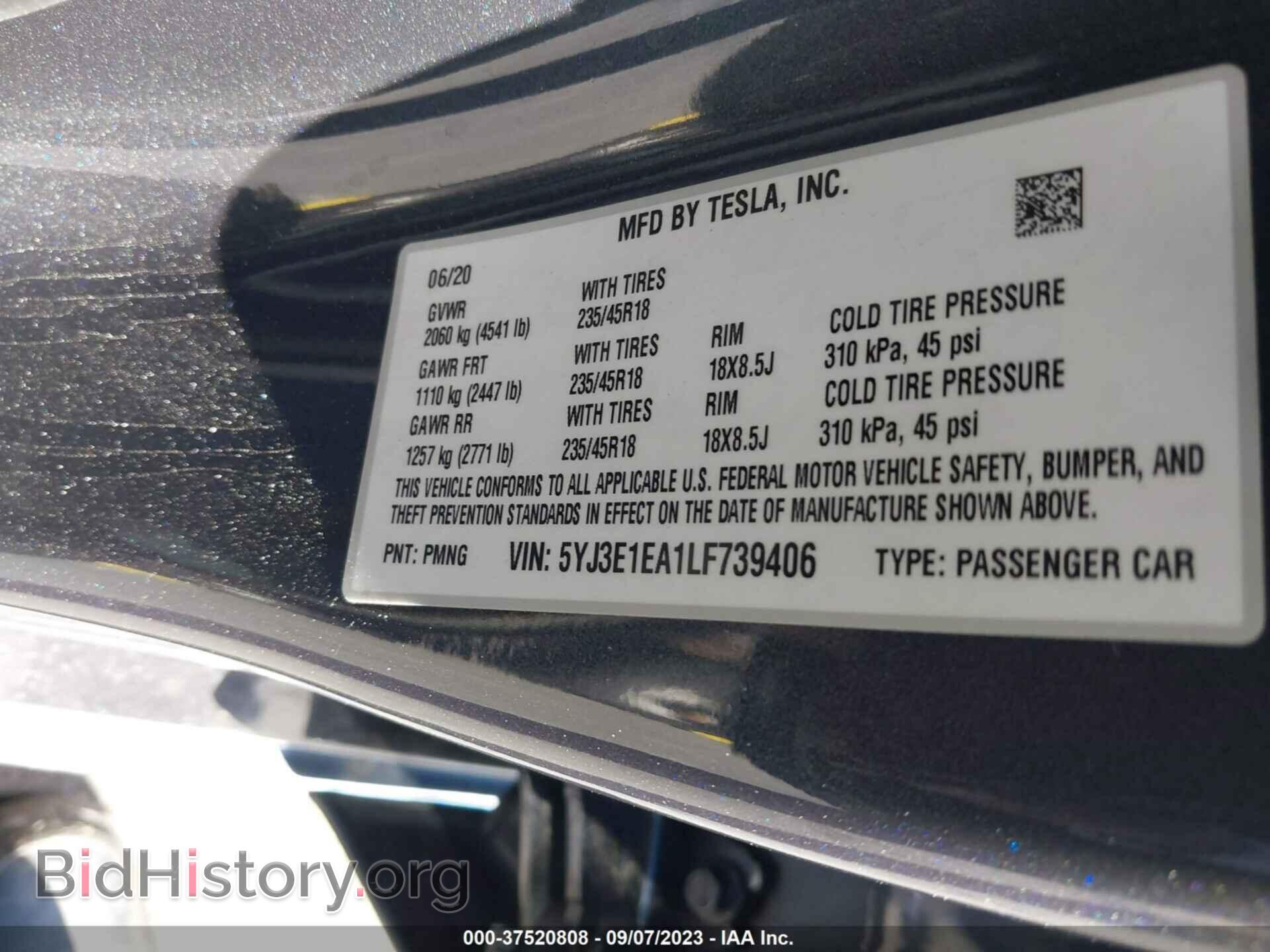 2020 TESLA MODEL 3 - VIN: 5YJ3E1EA1LF739406 - Фото 9