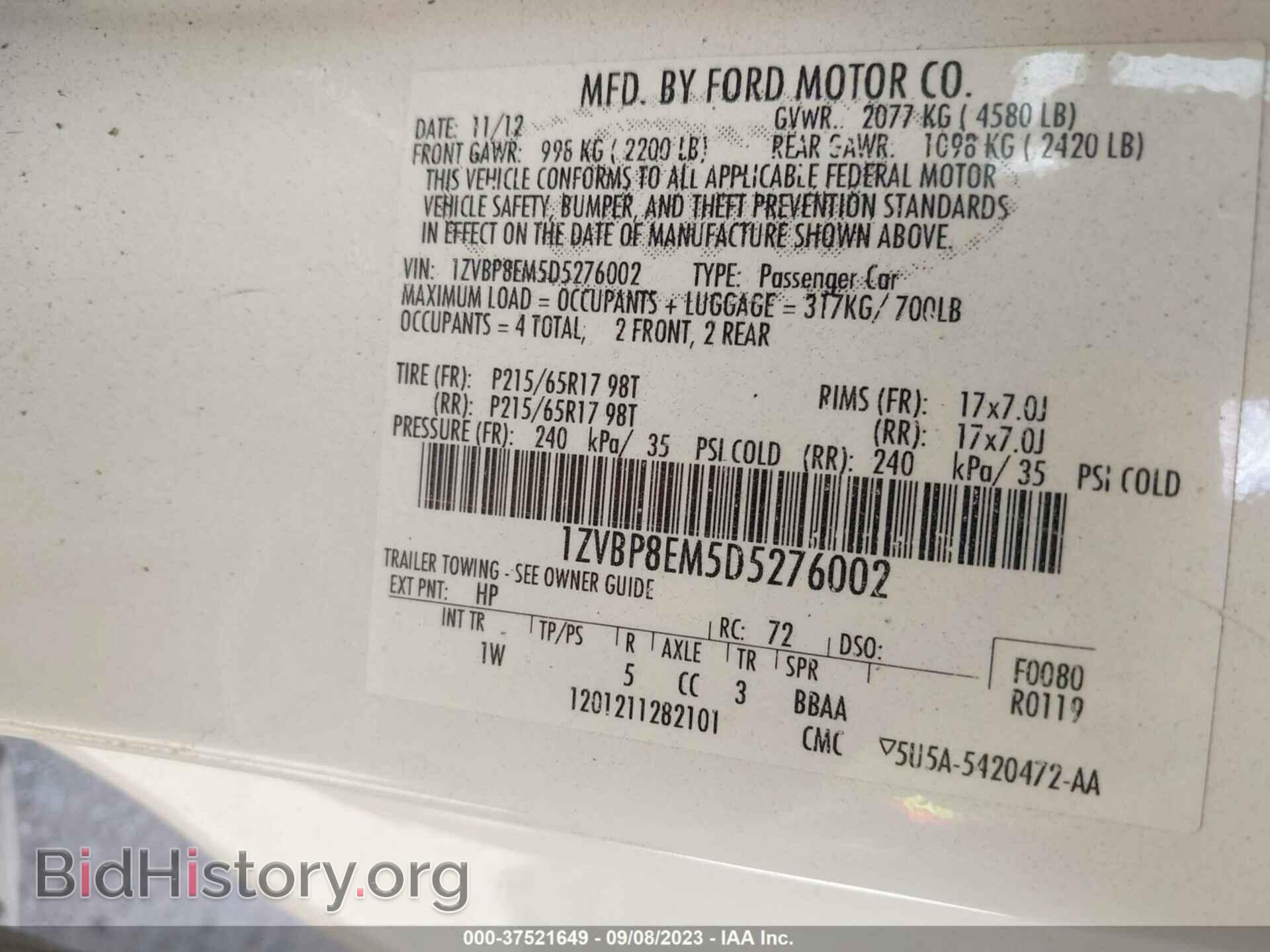 2013 FORD MUSTANG - VIN: 1ZVBP8EM5D5276002 - Фото 9