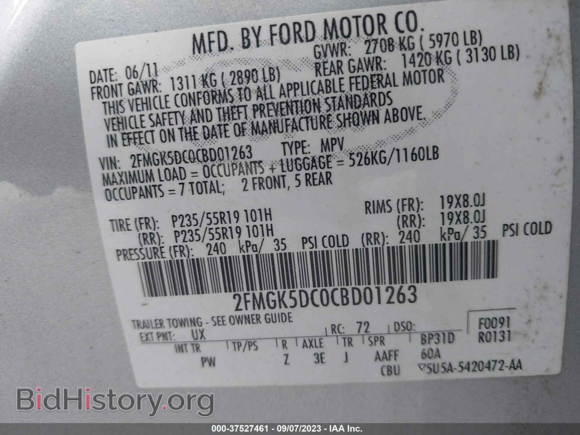 2012 FORD FLEX - VIN: 2FMGK5DC0CBD01263 - Photo 9