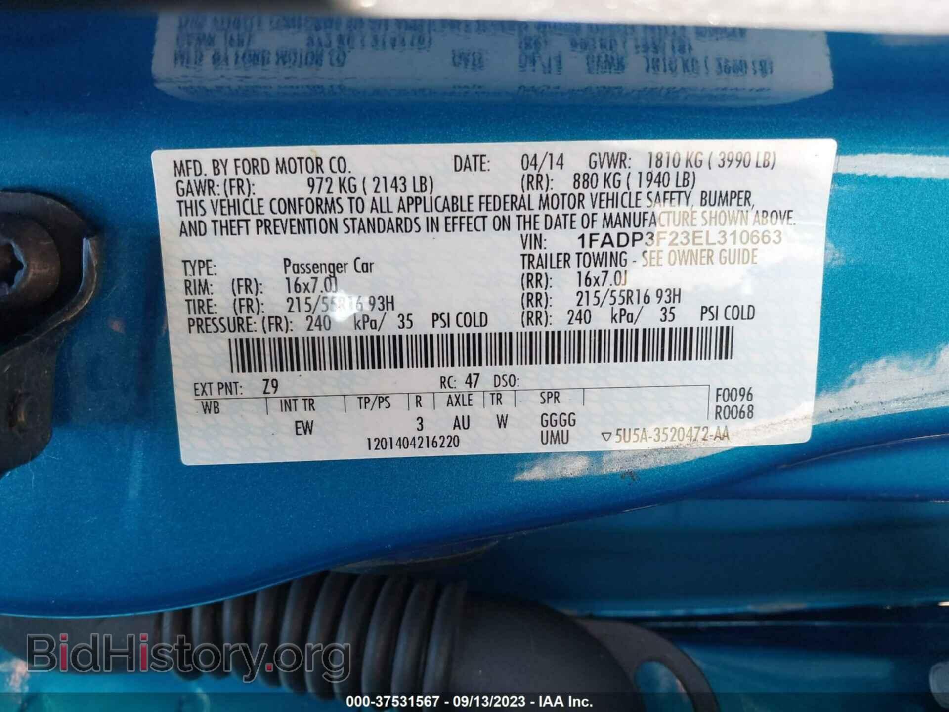 2014 FORD FOCUS - VIN: 1FADP3F23EL310663 - Фото 9