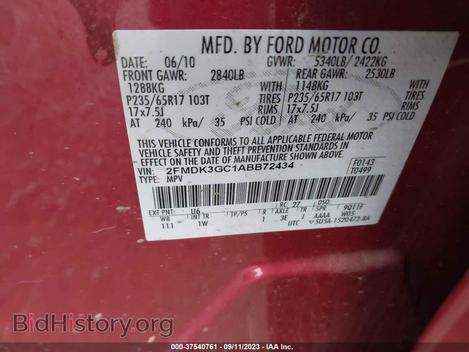 2010 FORD EDGE - VIN: 2FMDK3GC1ABB72434 - Фото 9