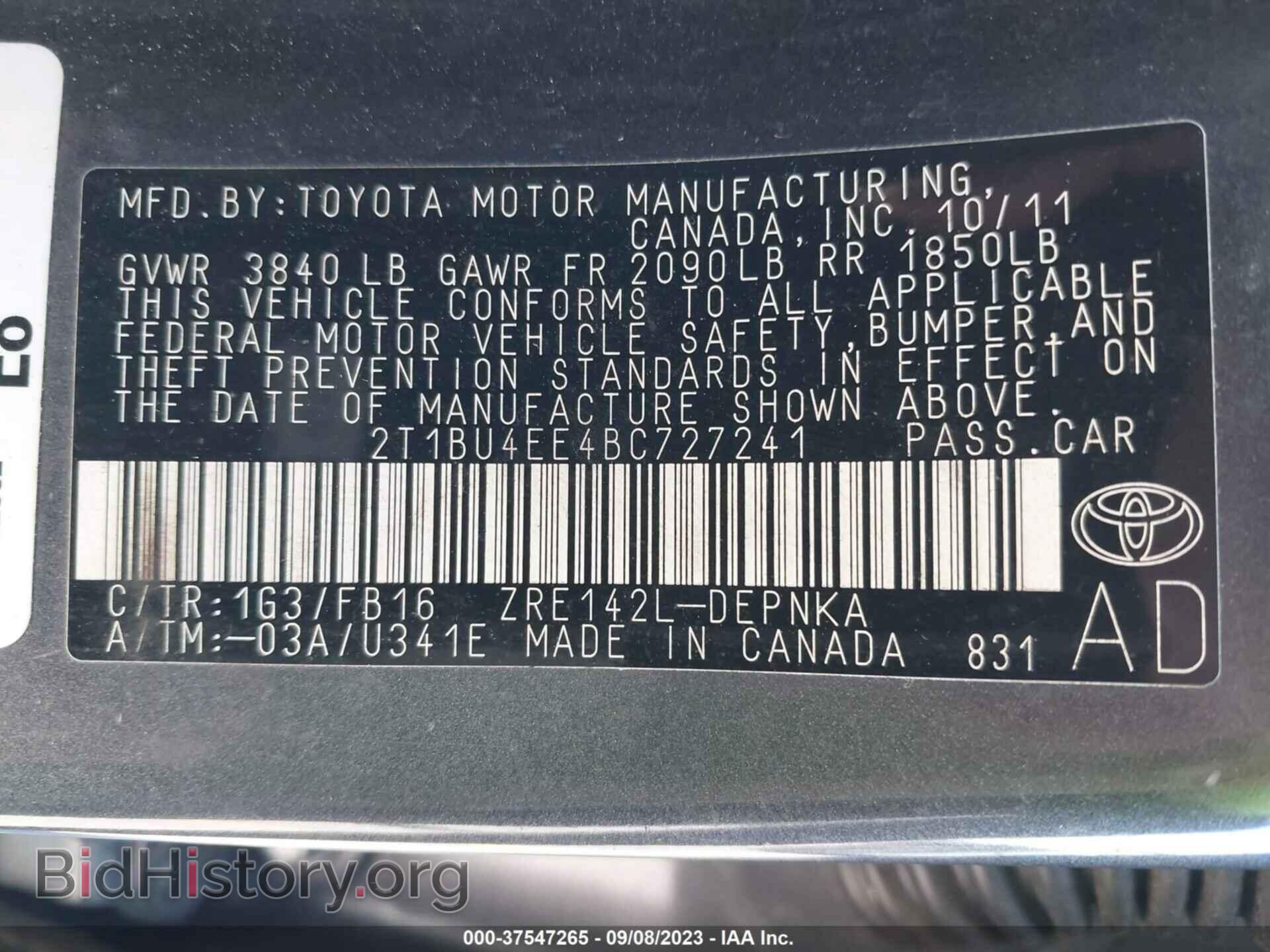 2011 TOYOTA COROLLA - VIN: 2T1BU4EE4BC727241 - Фото 9