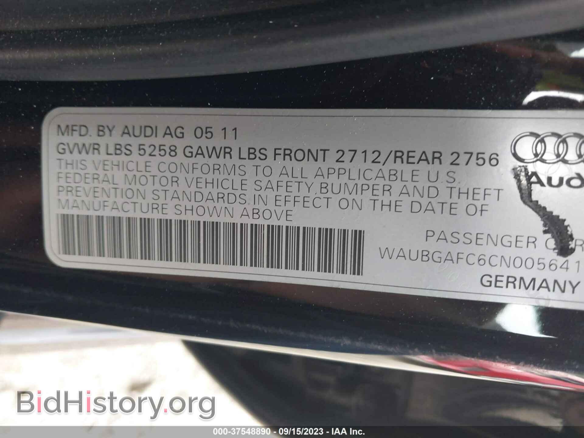 2012 AUDI A6 - VIN: WAUBGAFC6CN005641 - Фото 9