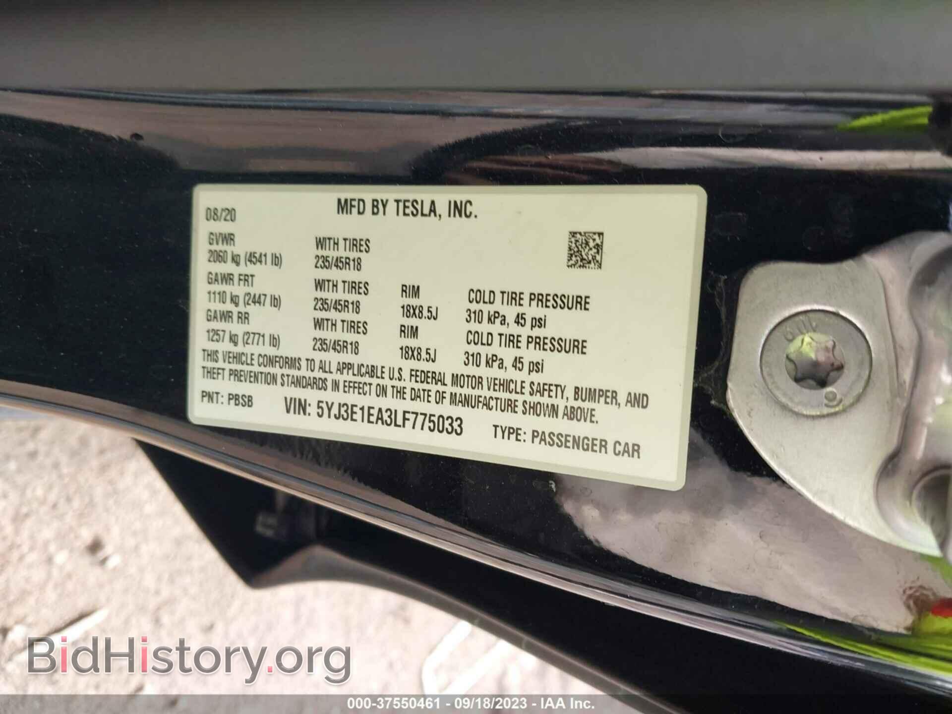 2020 TESLA MODEL 3 - VIN: 5YJ3E1EA3LF775033 - Фото 9