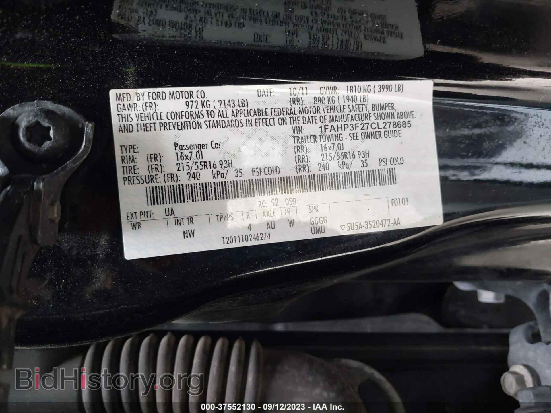 2012 FORD FOCUS - VIN: 1FAHP3F27CL278685 - Фото 9