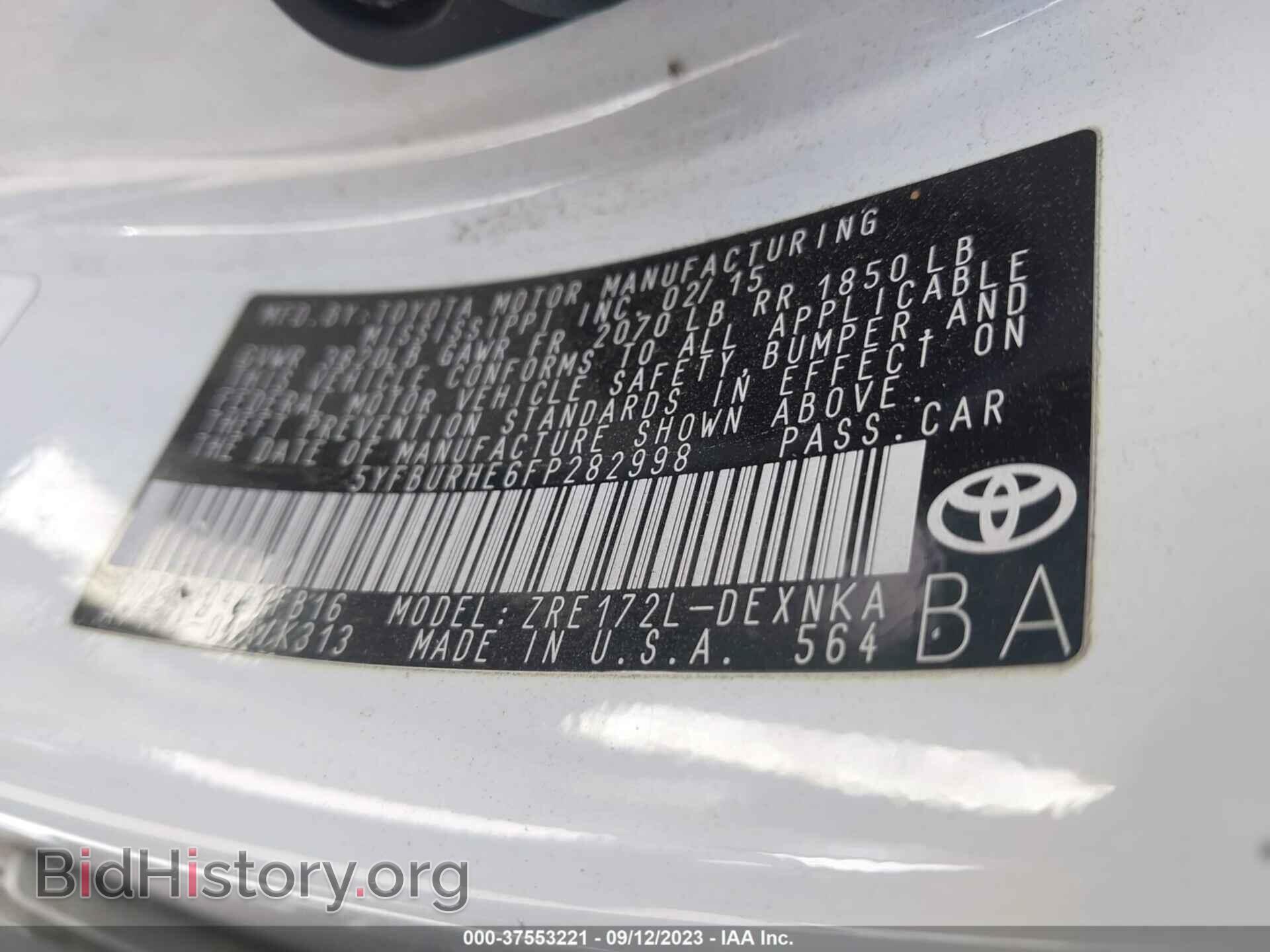 2015 TOYOTA COROLLA - VIN: 5YFBURHE6FP282998 - Фото 9