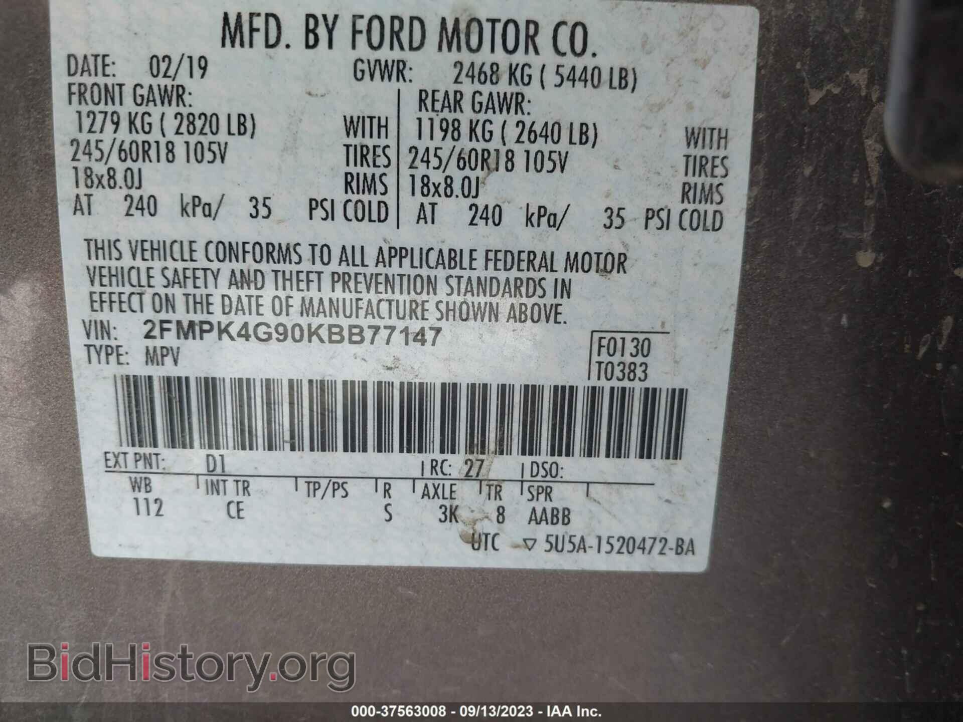 2019 FORD EDGE - VIN: 2FMPK4G90KBB77147 - Photo 9