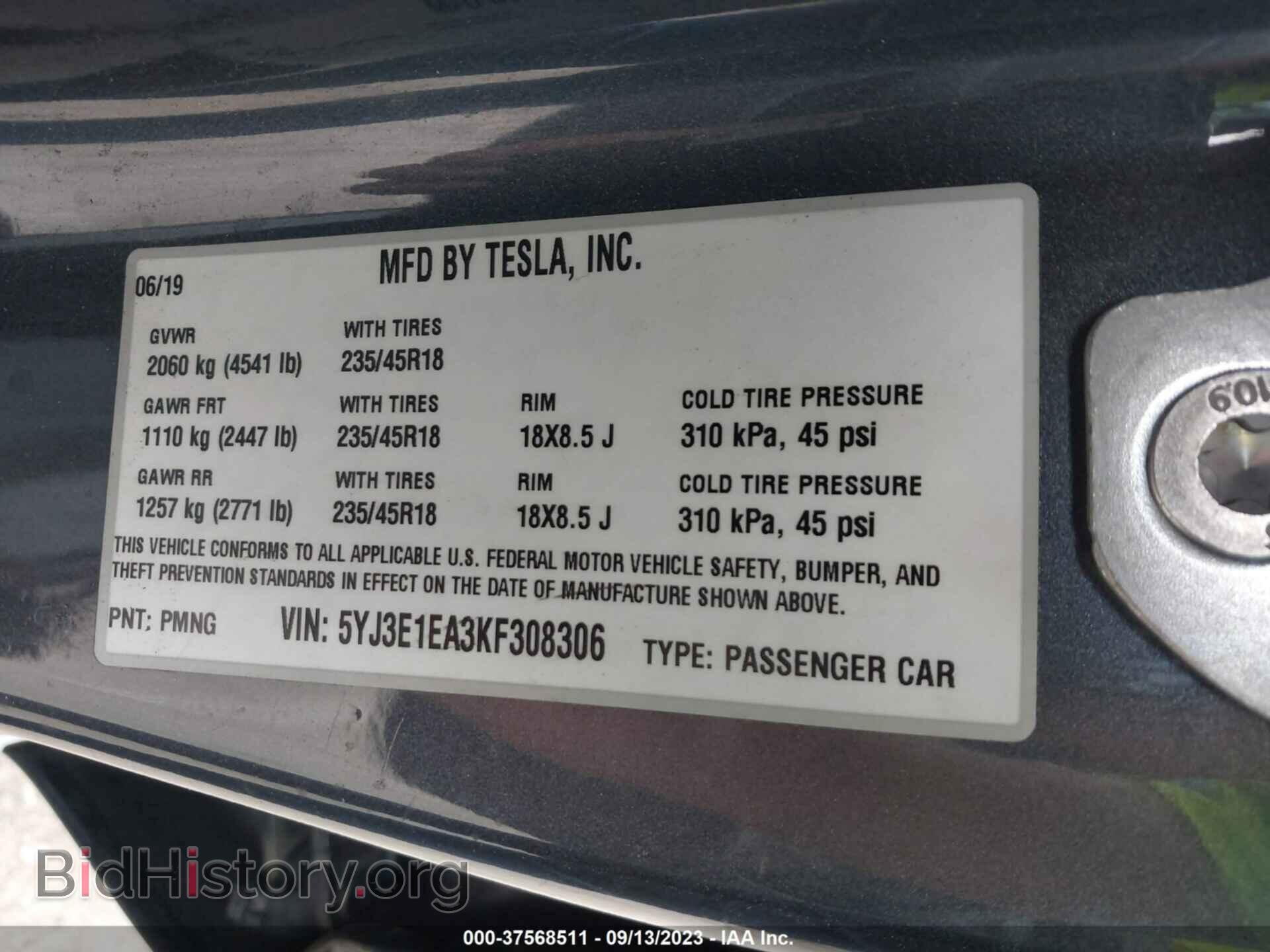 2019 TESLA MODEL 3 - VIN: 5YJ3E1EA3KF308306 - Фото 9
