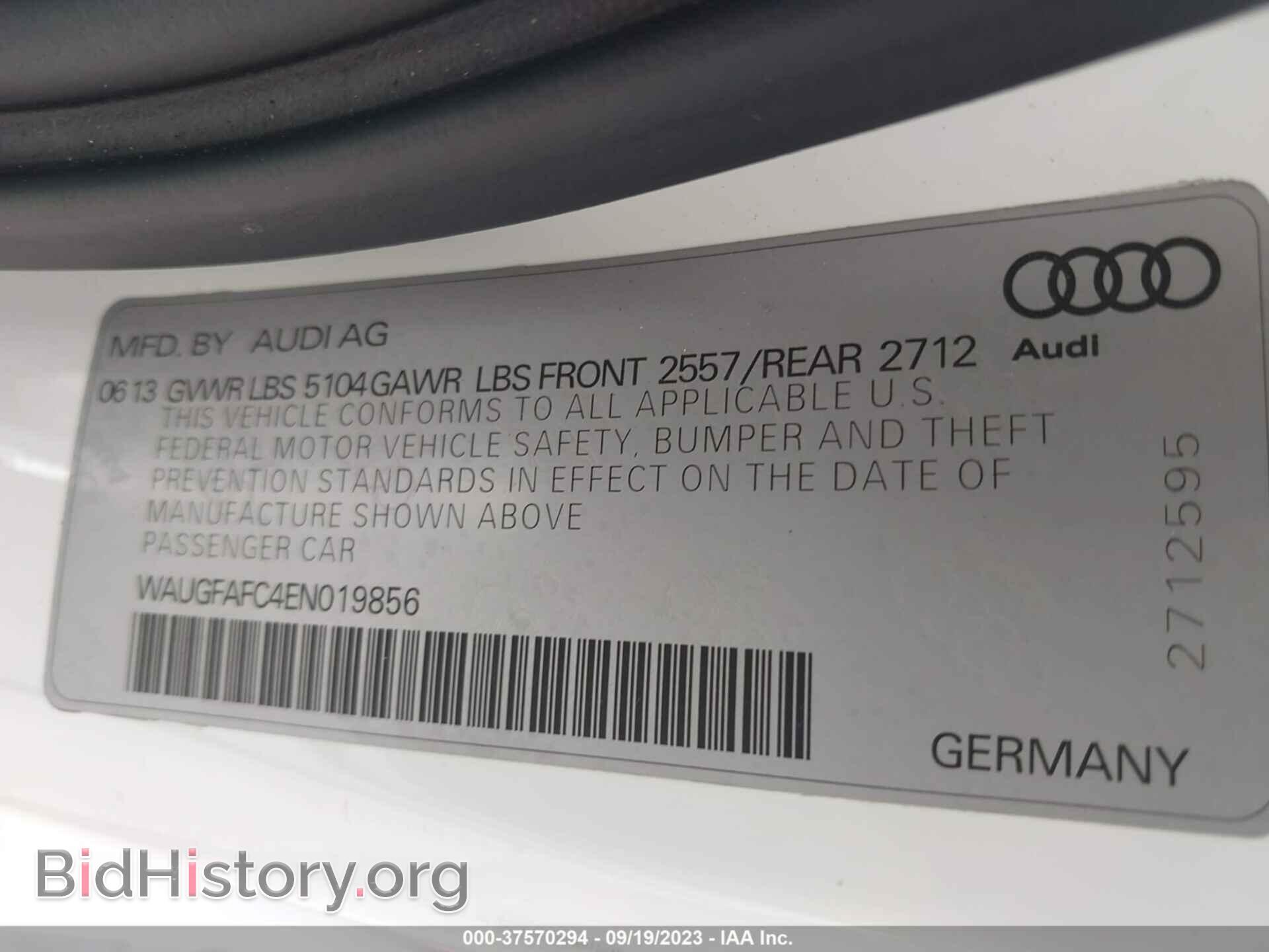 2014 AUDI A6 - VIN: WAUGFAFC4EN019856 - Фото 9