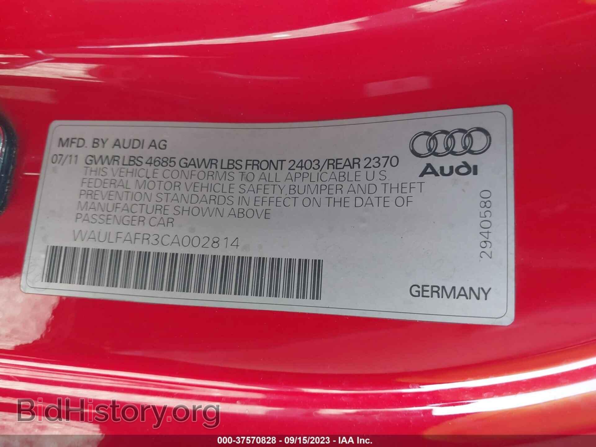 2012 AUDI A5 - VIN: WAULFAFR3CA002814 - Фото 9