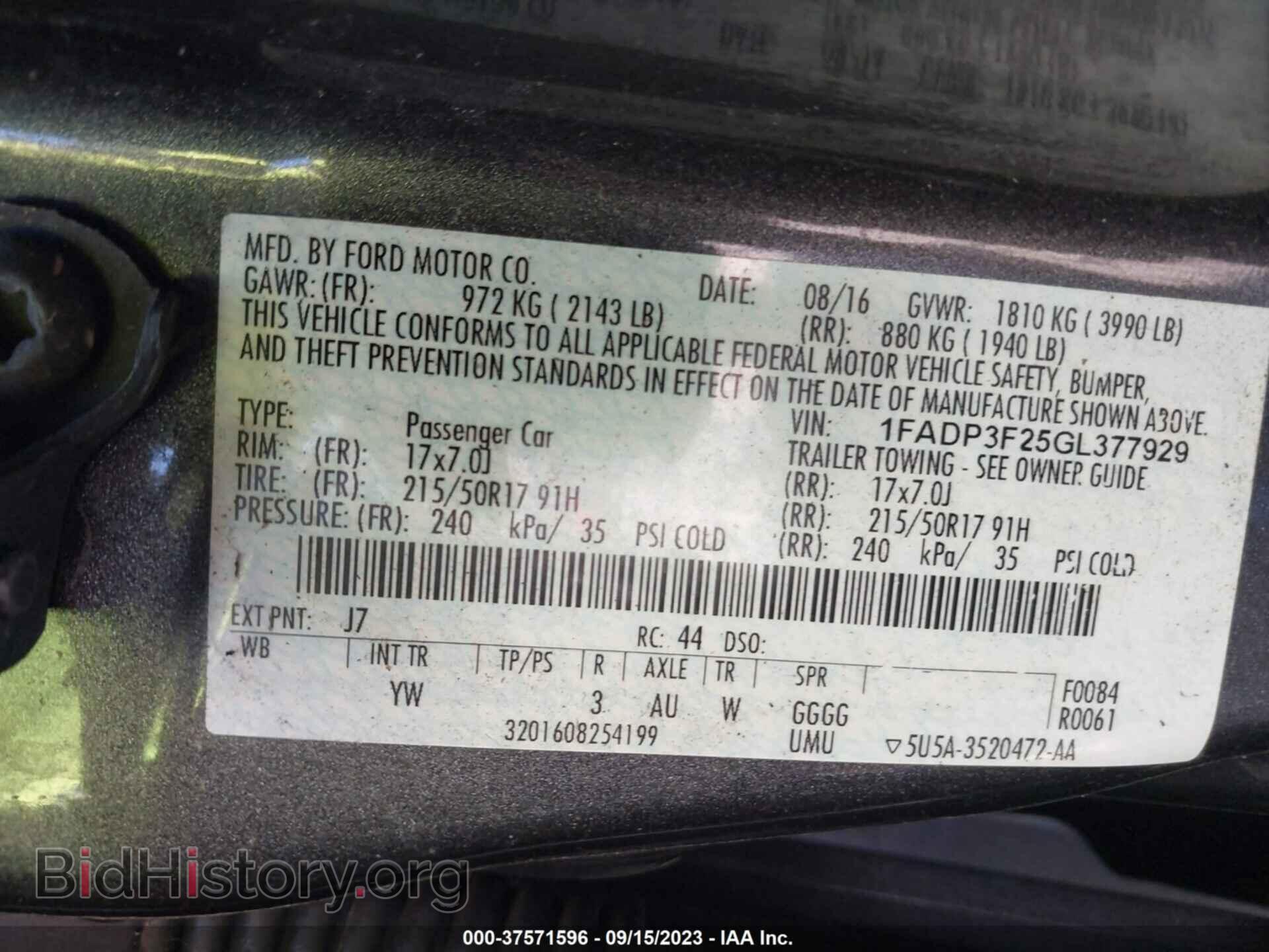 2016 FORD FOCUS - VIN: 1FADP3F25GL377929 - Фото 9