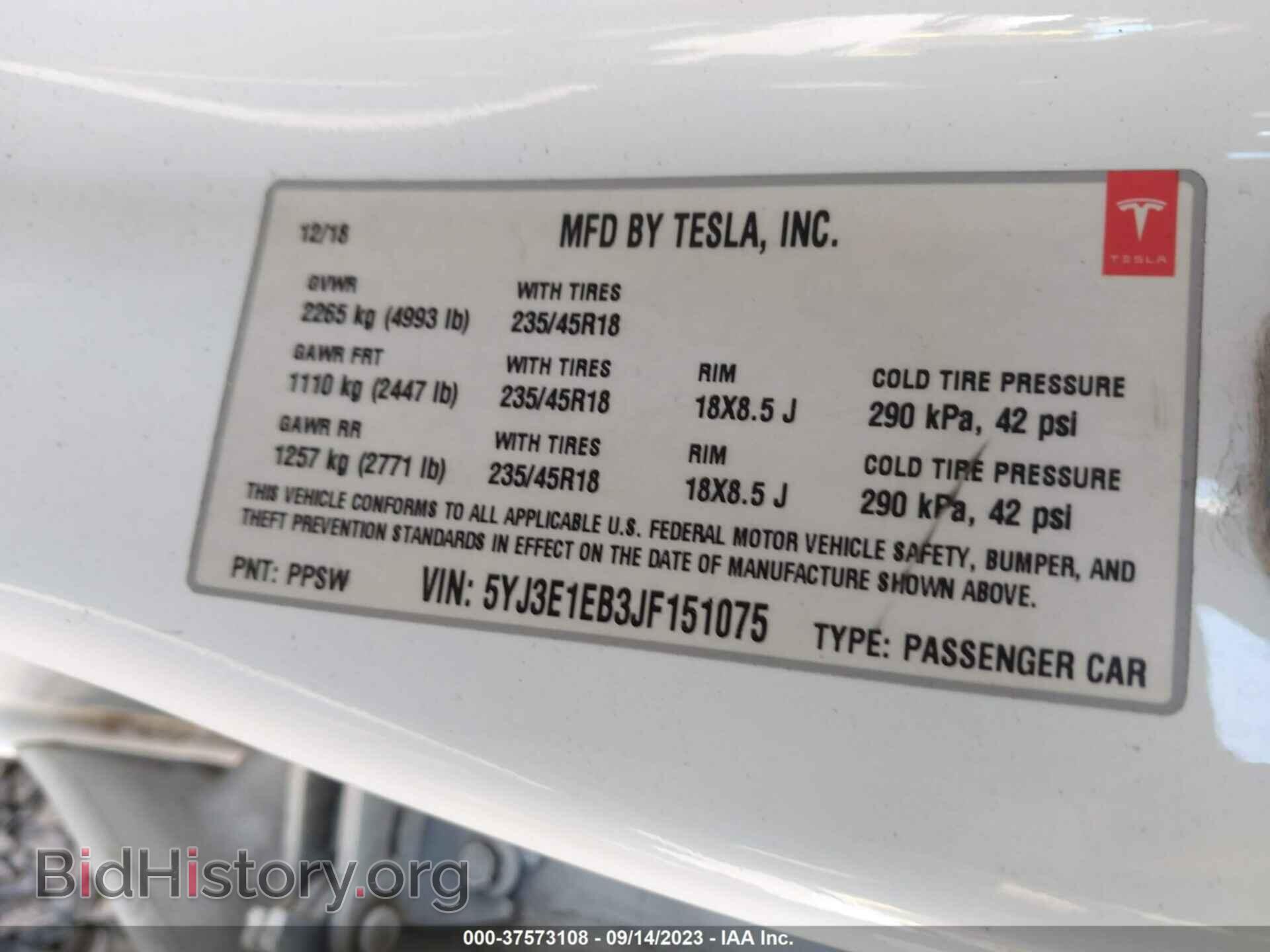 2018 TESLA MODEL 3 - VIN: 5YJ3E1EB3JF151075 - Photo 9