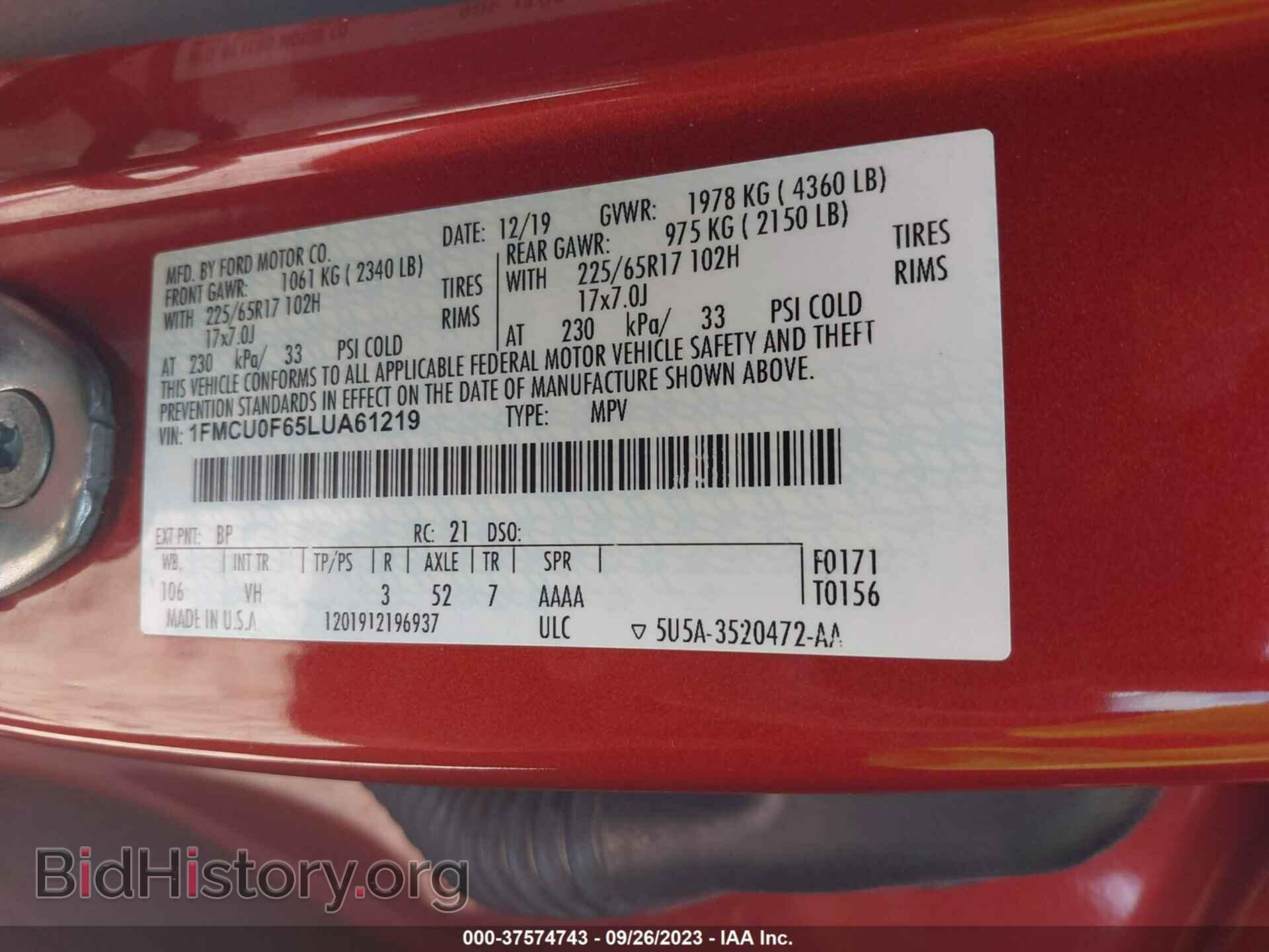 2020 FORD ESCAPE - VIN: 1FMCU0F65LUA61219 - Photo 9