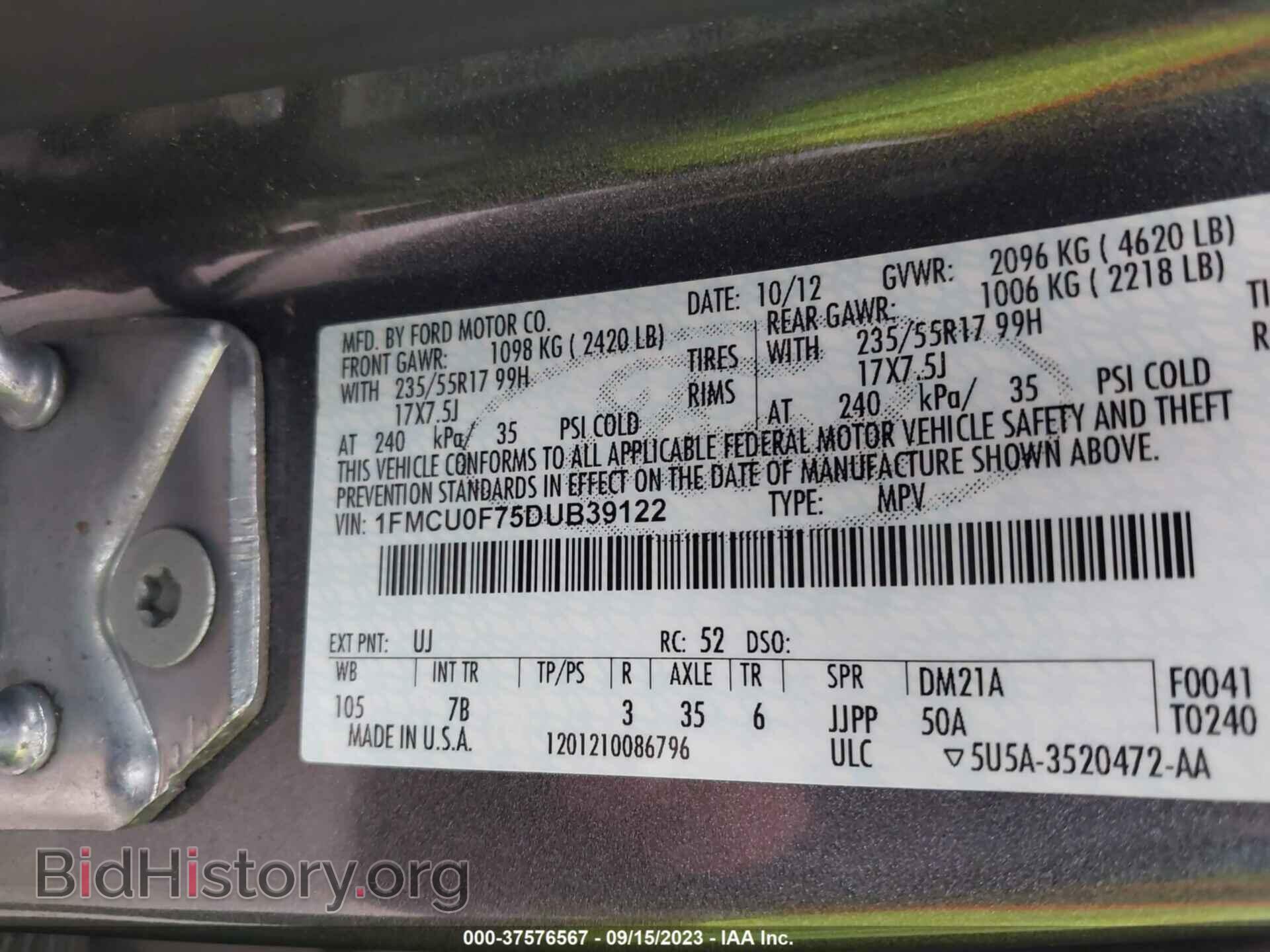2013 FORD ESCAPE - VIN: 1FMCU0F75DUB39122 - Photo 9