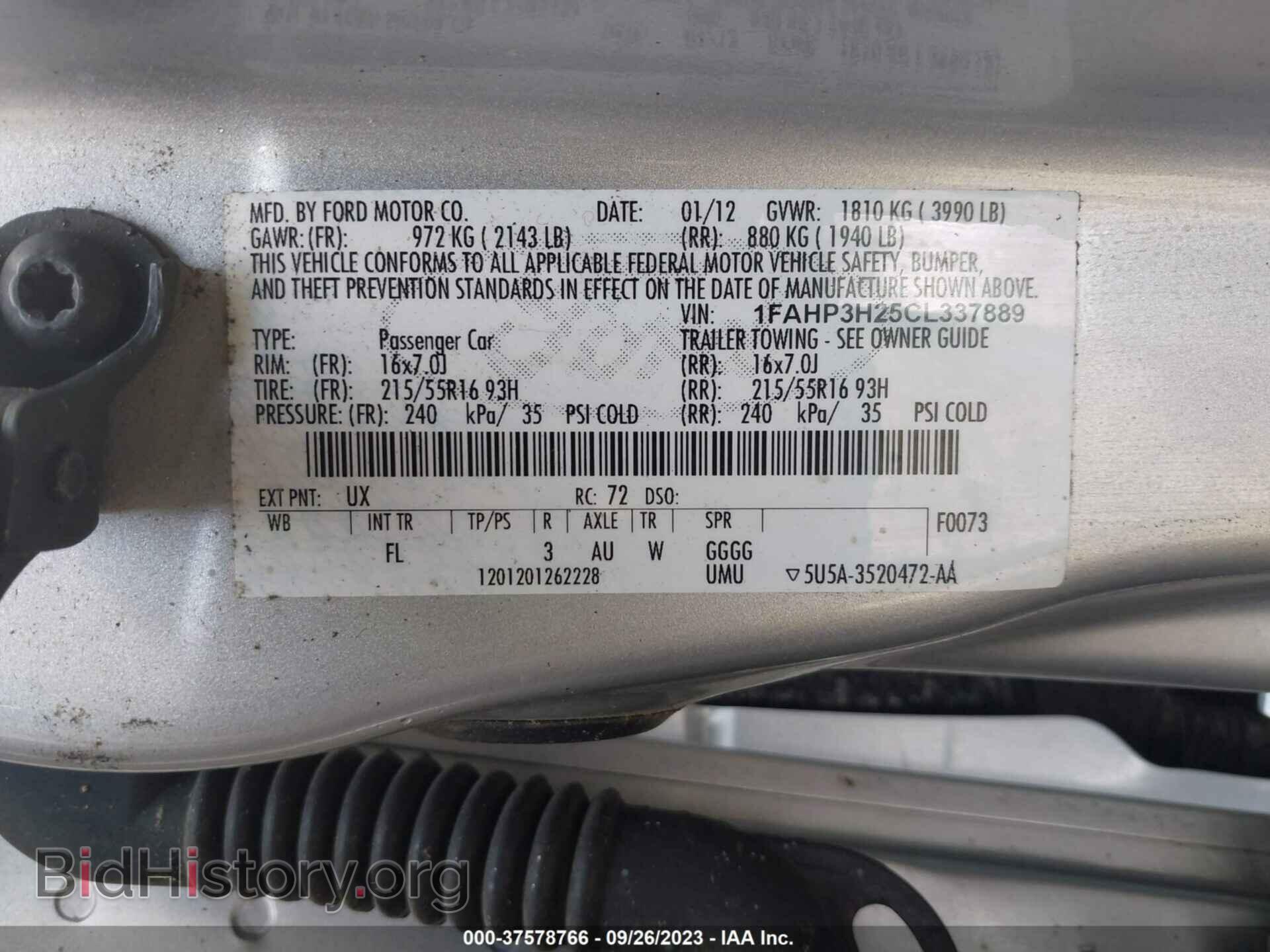 2012 FORD FOCUS - VIN: 1FAHP3H25CL337889 - Фото 9