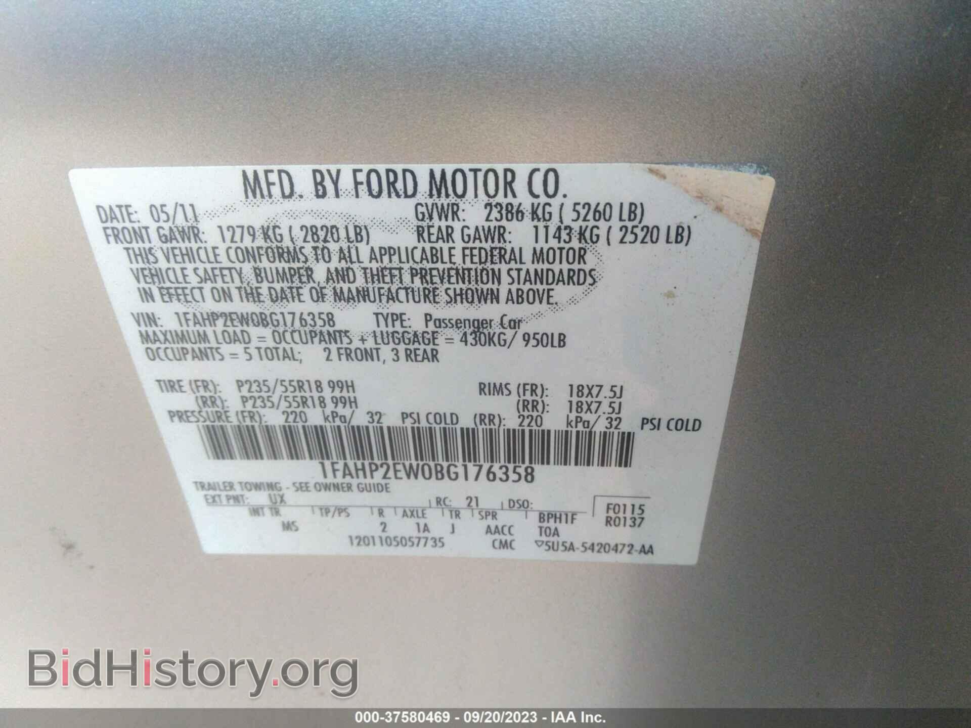 2011 FORD TAURUS - VIN: 1FAHP2EW0BG176358 - Photo 9
