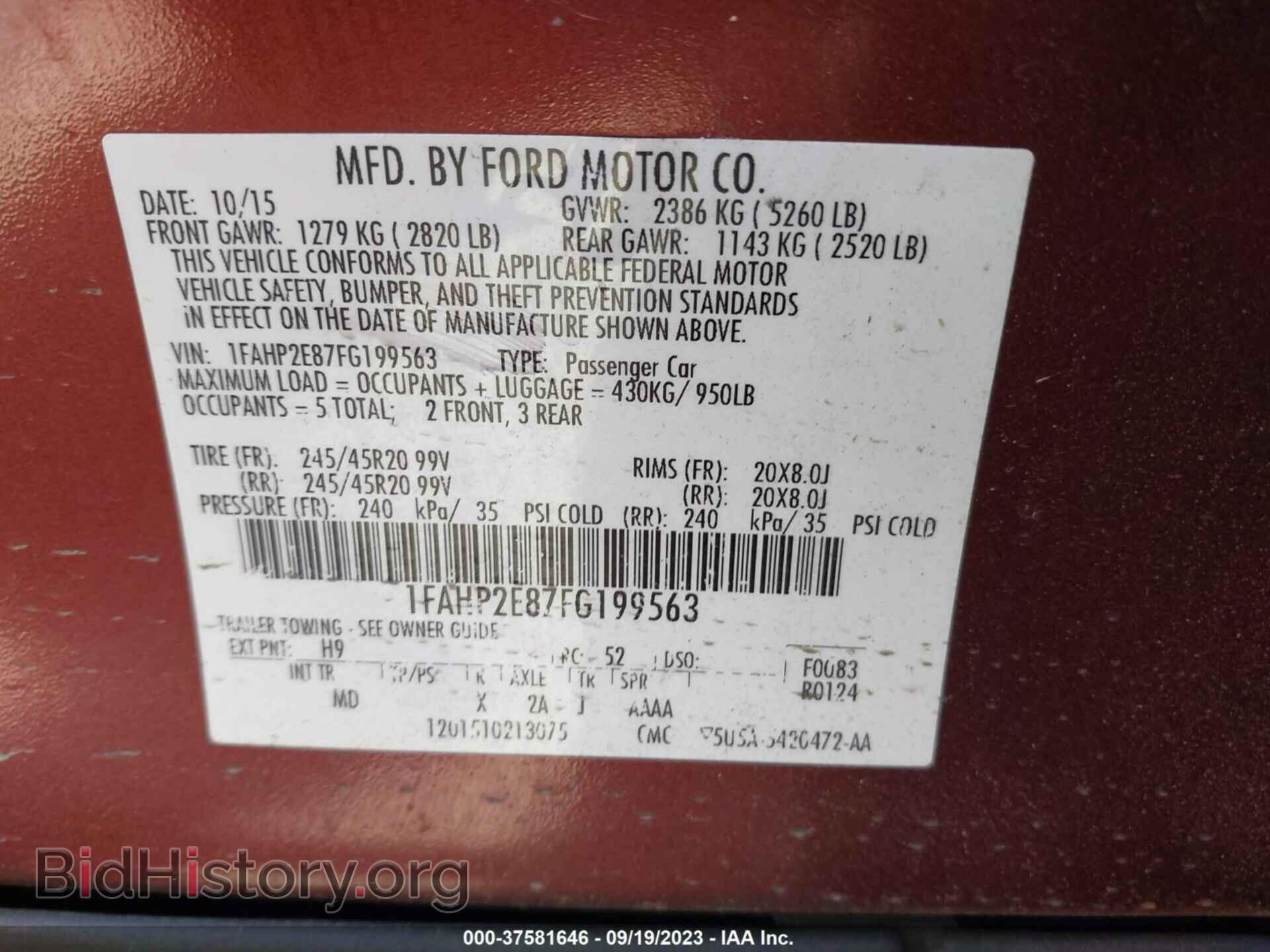 2015 FORD TAURUS - VIN: 1FAHP2E87FG199563 - Photo 9