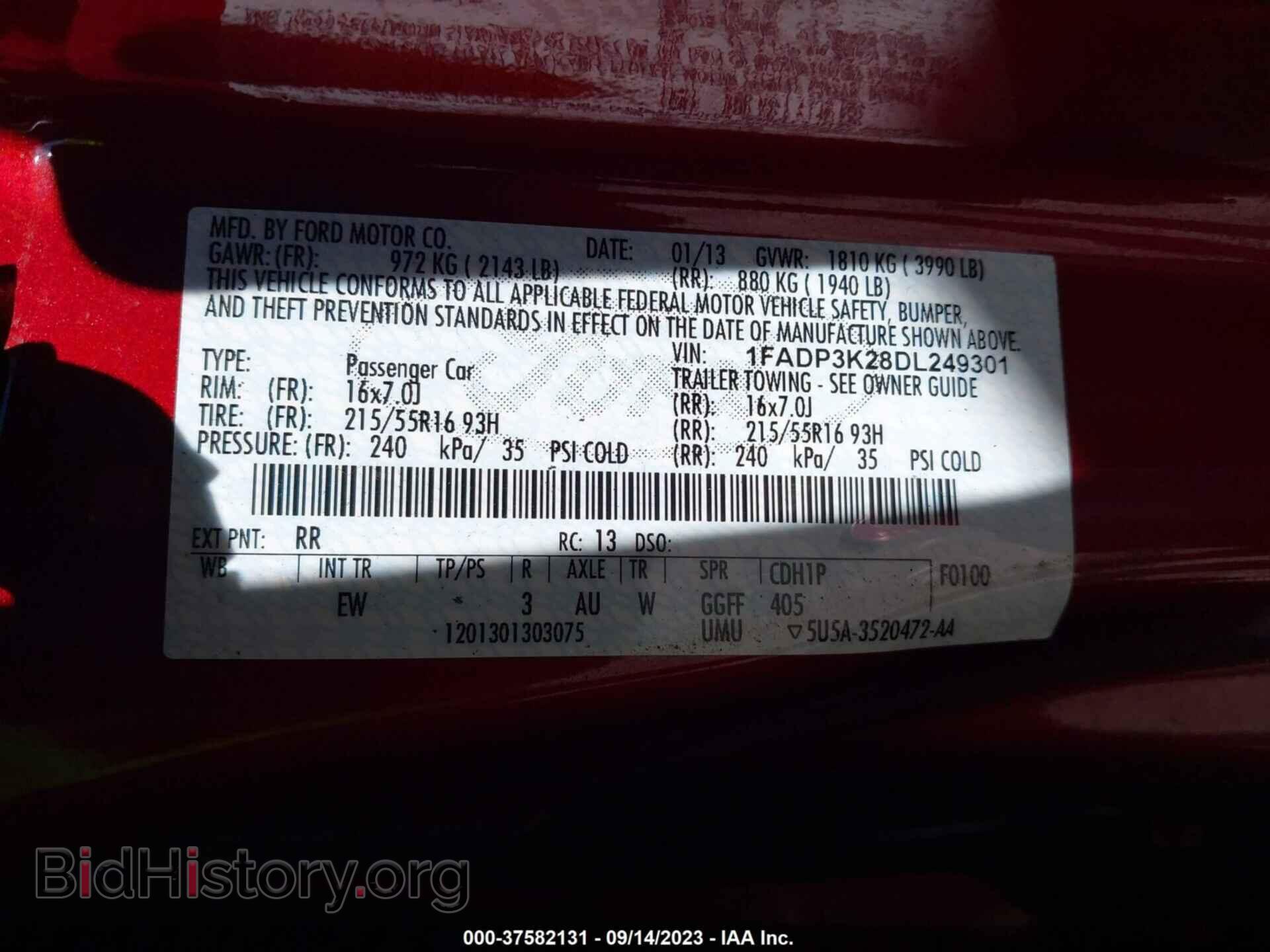 2013 FORD FOCUS - VIN: 1FADP3K28DL249301 - Фото 9