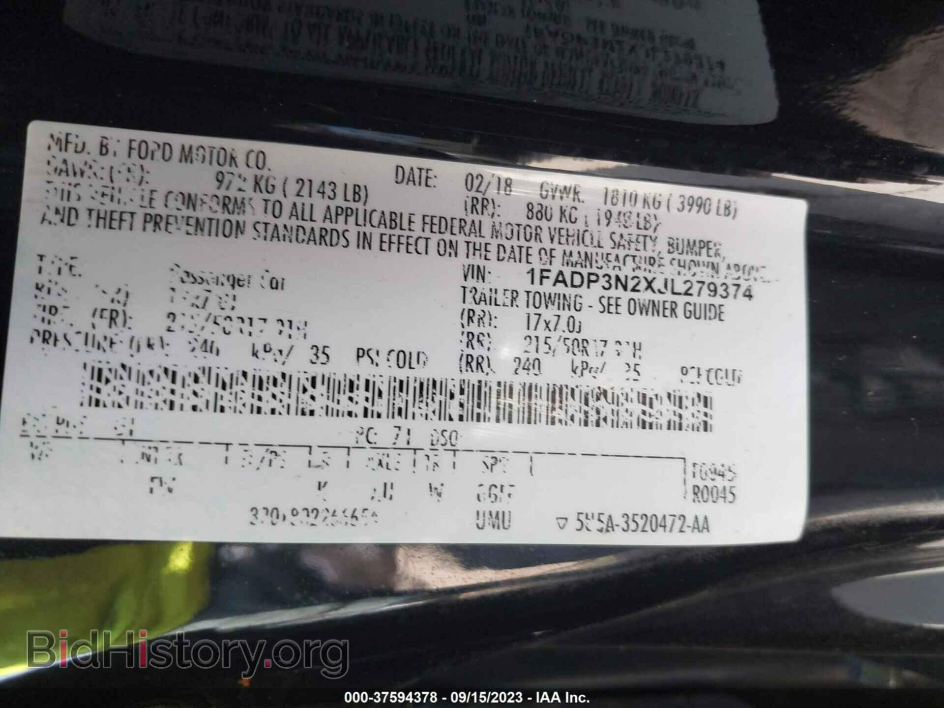 2018 FORD FOCUS - VIN: 1FADP3N2XJL279374 - Фото 9