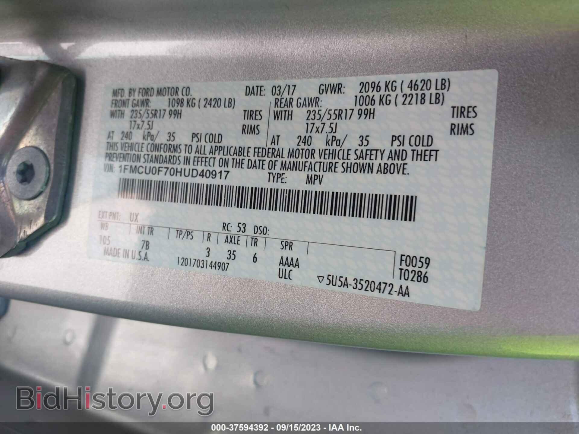 2017 FORD ESCAPE - VIN: 1FMCU0F70HUD40917 - Фото 9